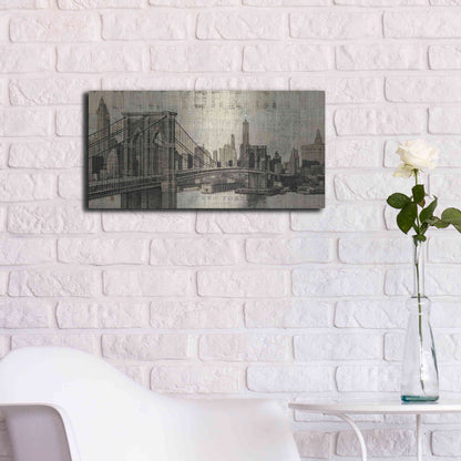 Luxe Metal Art 'Vintage NY Brooklyn Bridge Skyline' by Michael Mullan, Metal Wall Art,24x12