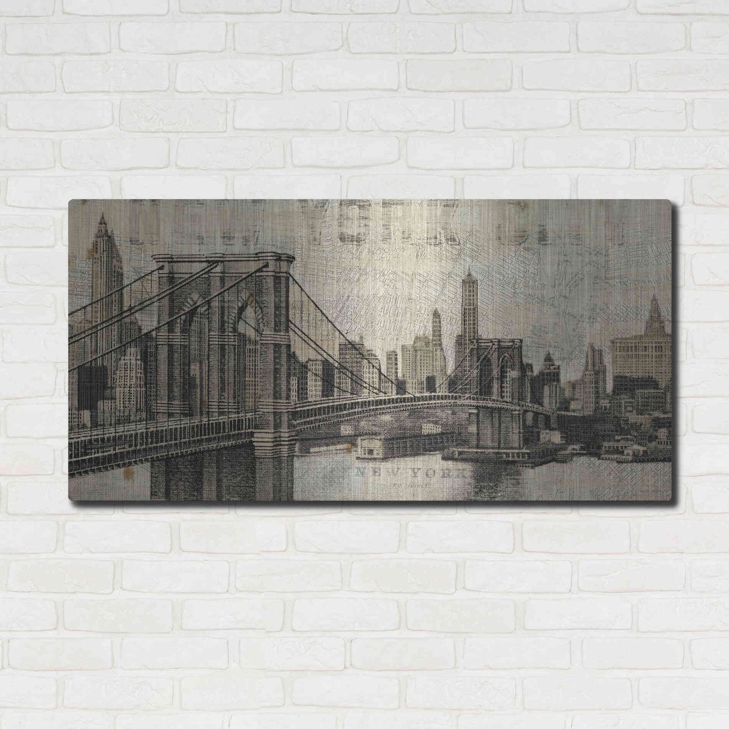 Luxe Metal Art 'Vintage NY Brooklyn Bridge Skyline' by Michael Mullan, Metal Wall Art,48x24