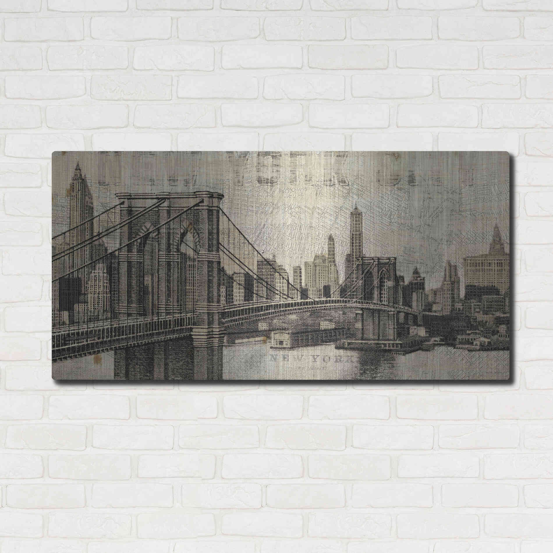 Luxe Metal Art 'Vintage NY Brooklyn Bridge Skyline' by Michael Mullan, Metal Wall Art,48x24