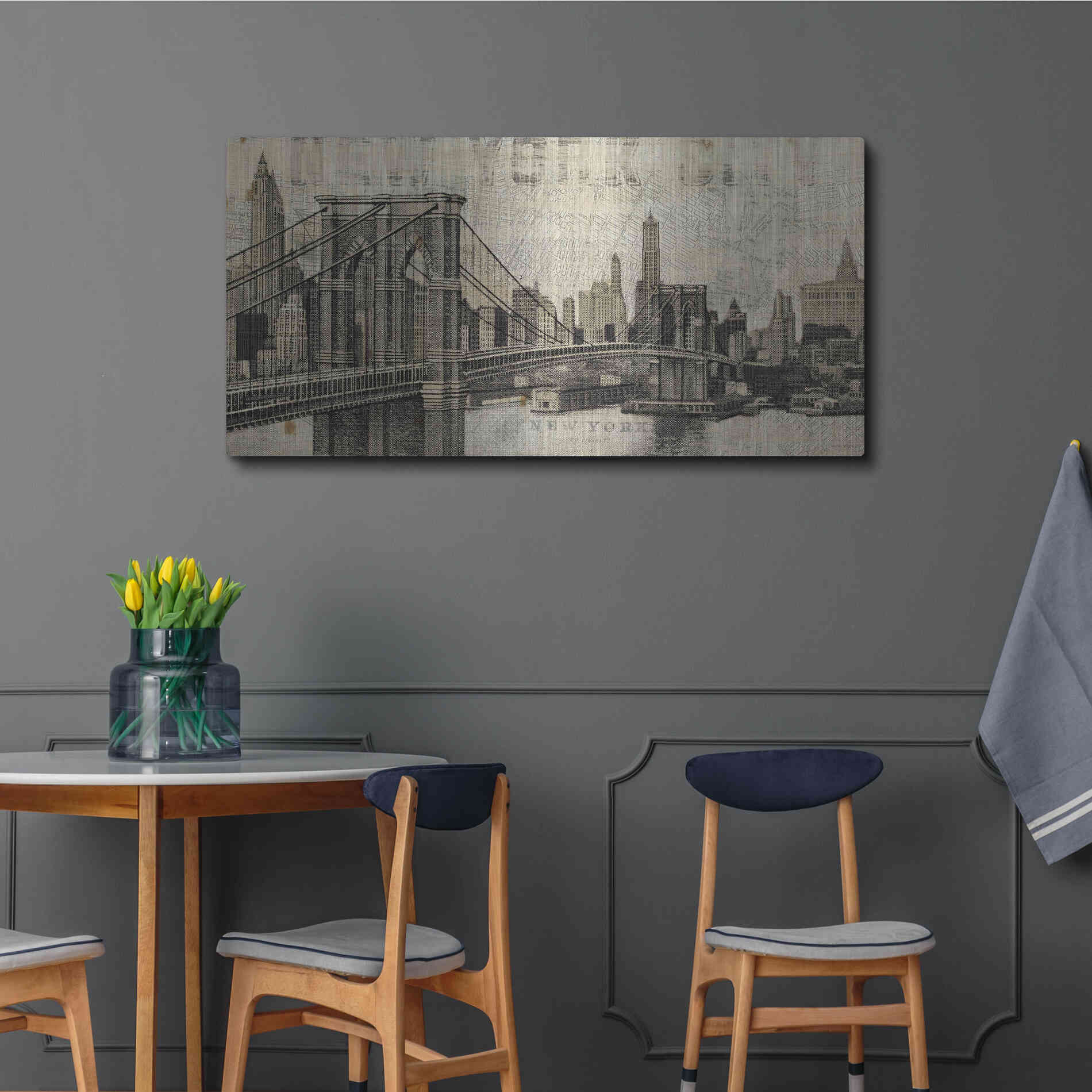 Luxe Metal Art 'Vintage NY Brooklyn Bridge Skyline' by Michael Mullan, Metal Wall Art,48x24