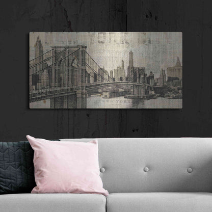 Luxe Metal Art 'Vintage NY Brooklyn Bridge Skyline' by Michael Mullan, Metal Wall Art,48x24