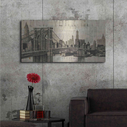 Luxe Metal Art 'Vintage NY Brooklyn Bridge Skyline' by Michael Mullan, Metal Wall Art,48x24