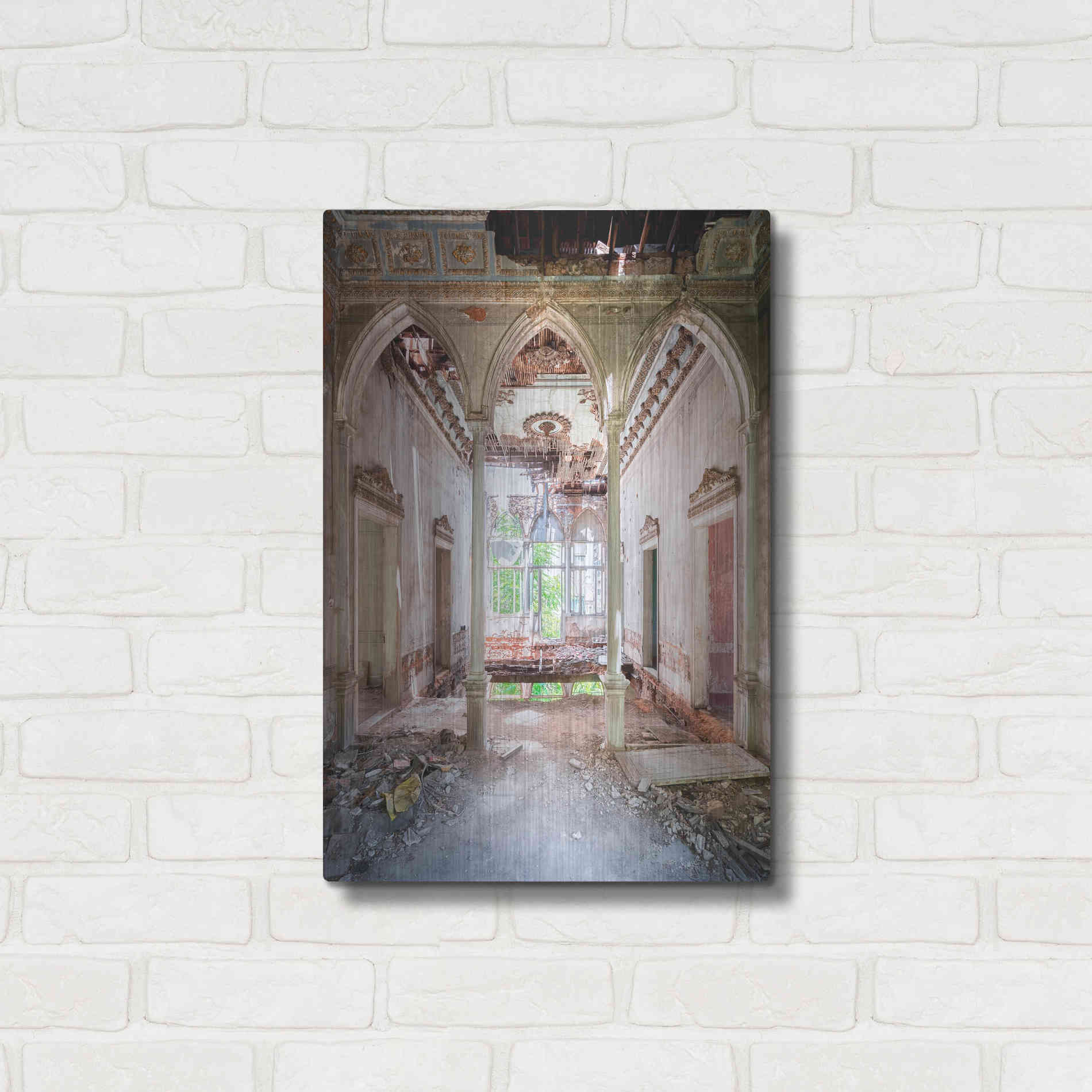 Luxe Metal Art 'Damaged Palace' by Roman Robroek Metal Wall Art,16x24