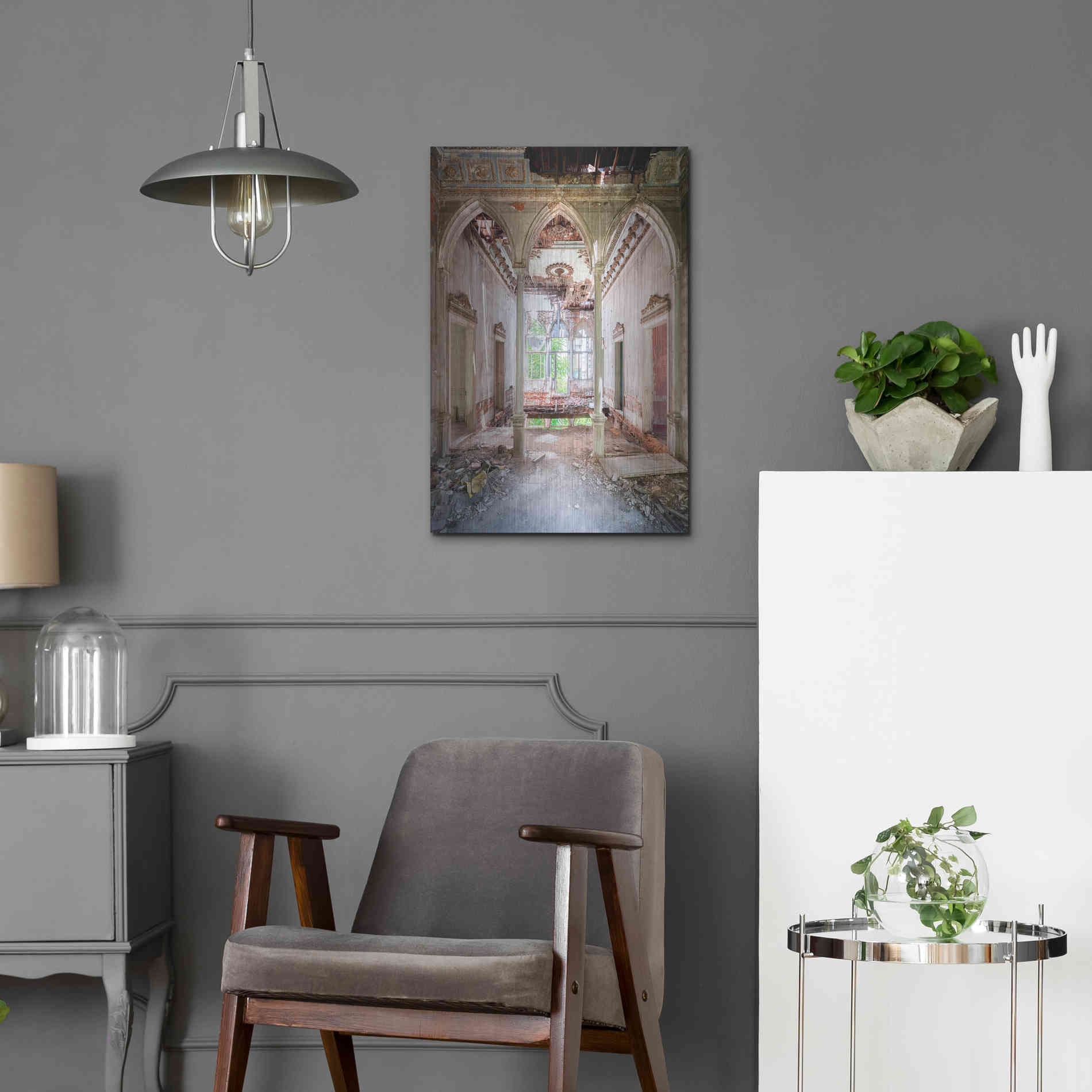 Luxe Metal Art 'Damaged Palace' by Roman Robroek Metal Wall Art,16x24