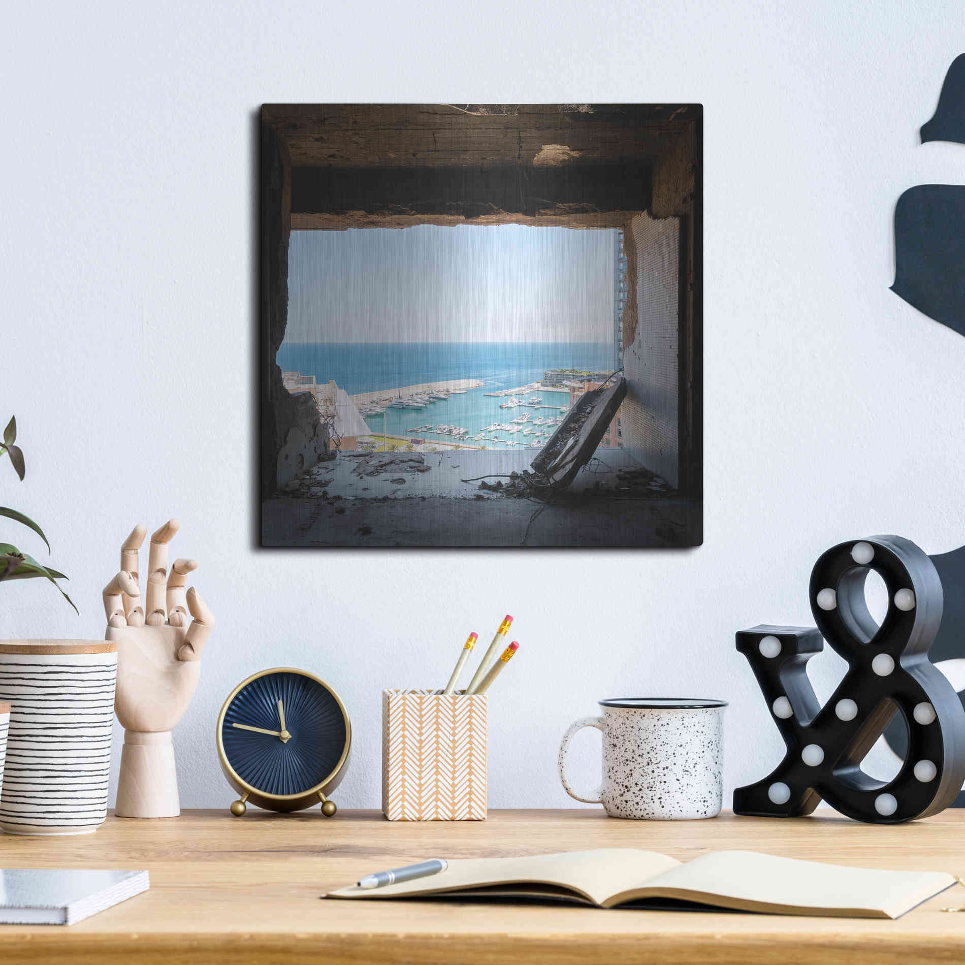 Luxe Metal Art 'Broken Sea View' by Roman Robroek Metal Wall Art,12x12