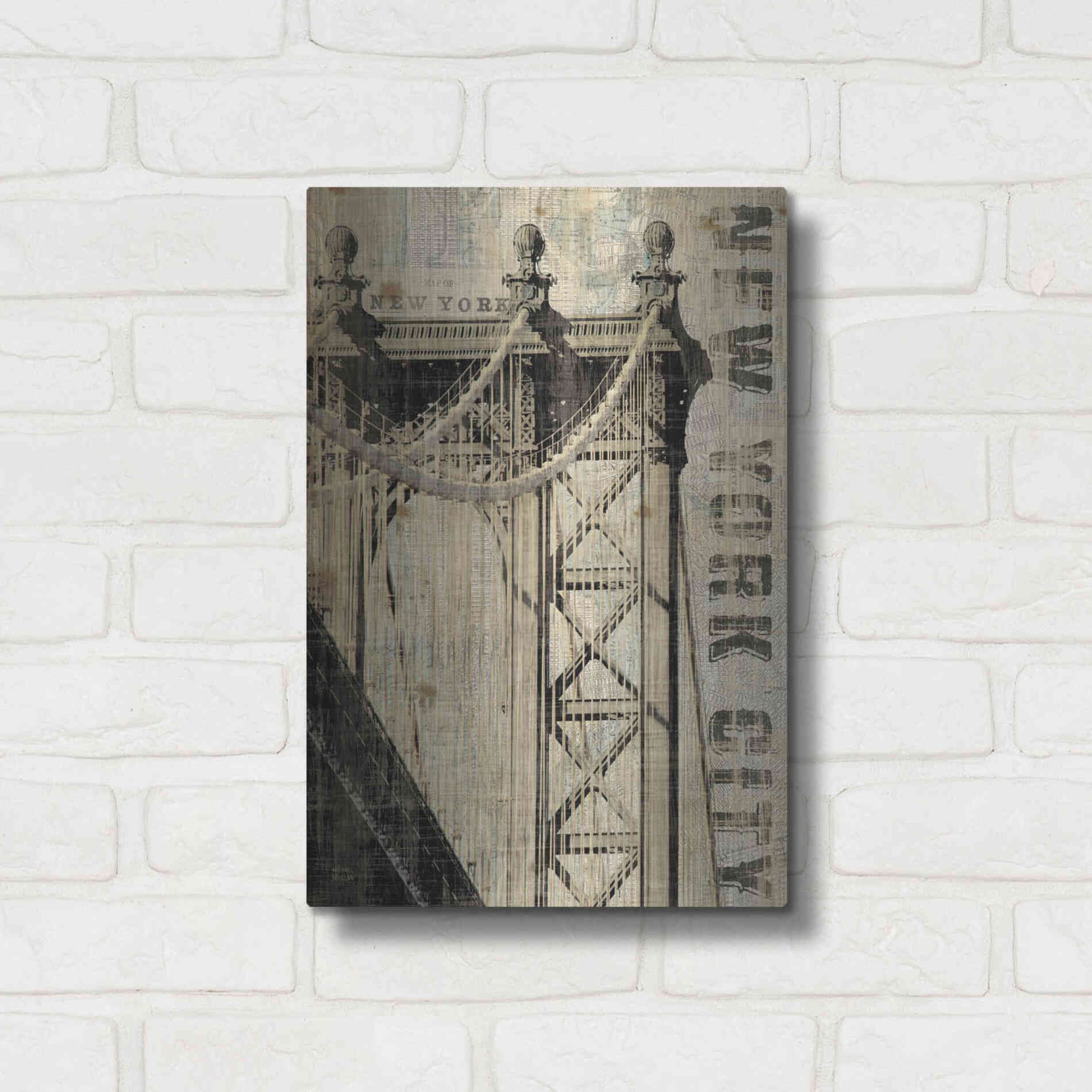 Luxe Metal Art 'Vintage NY Manhattan Bridge' by Michael Mullan, Metal Wall Art,12x16