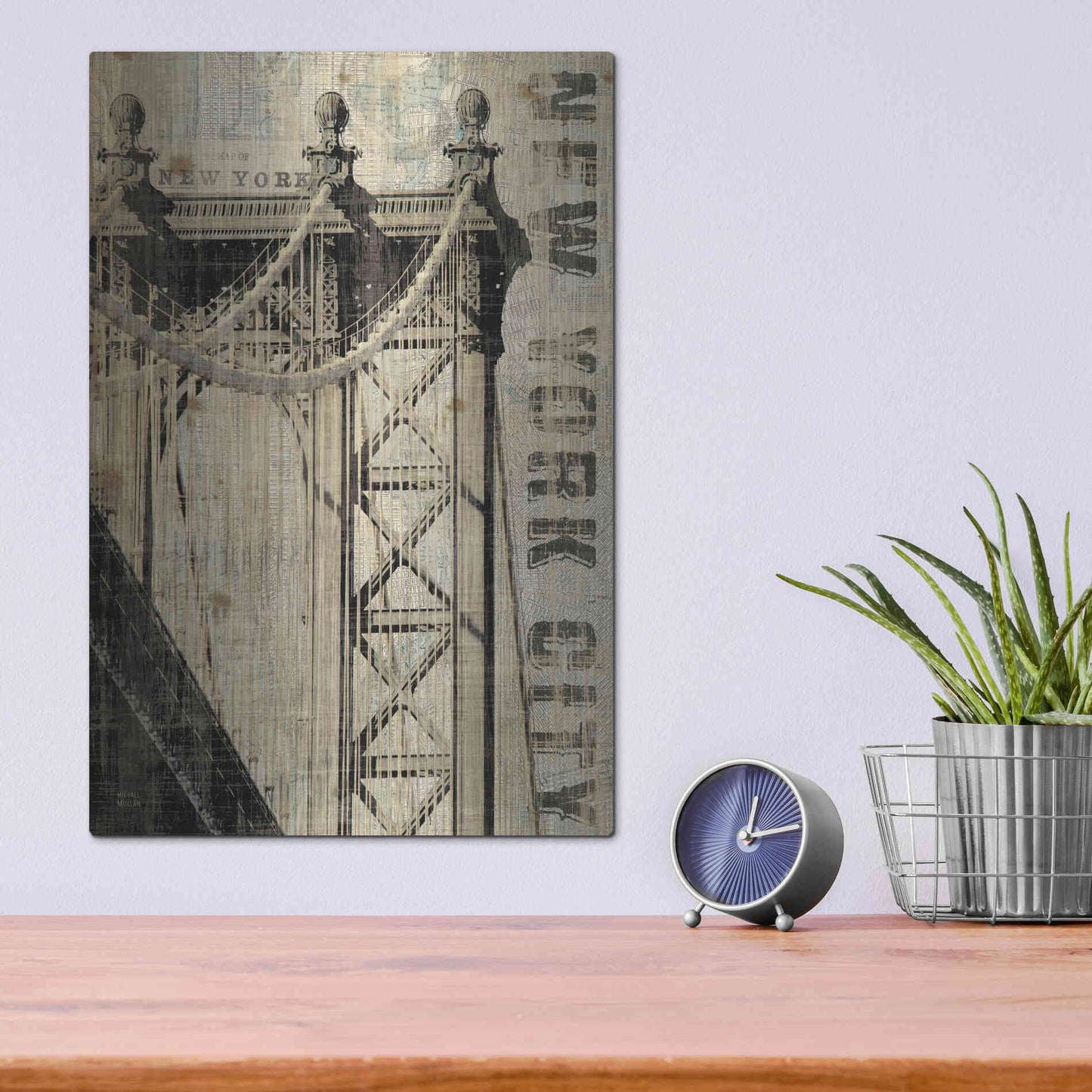 Luxe Metal Art 'Vintage NY Manhattan Bridge' by Michael Mullan, Metal Wall Art,12x16