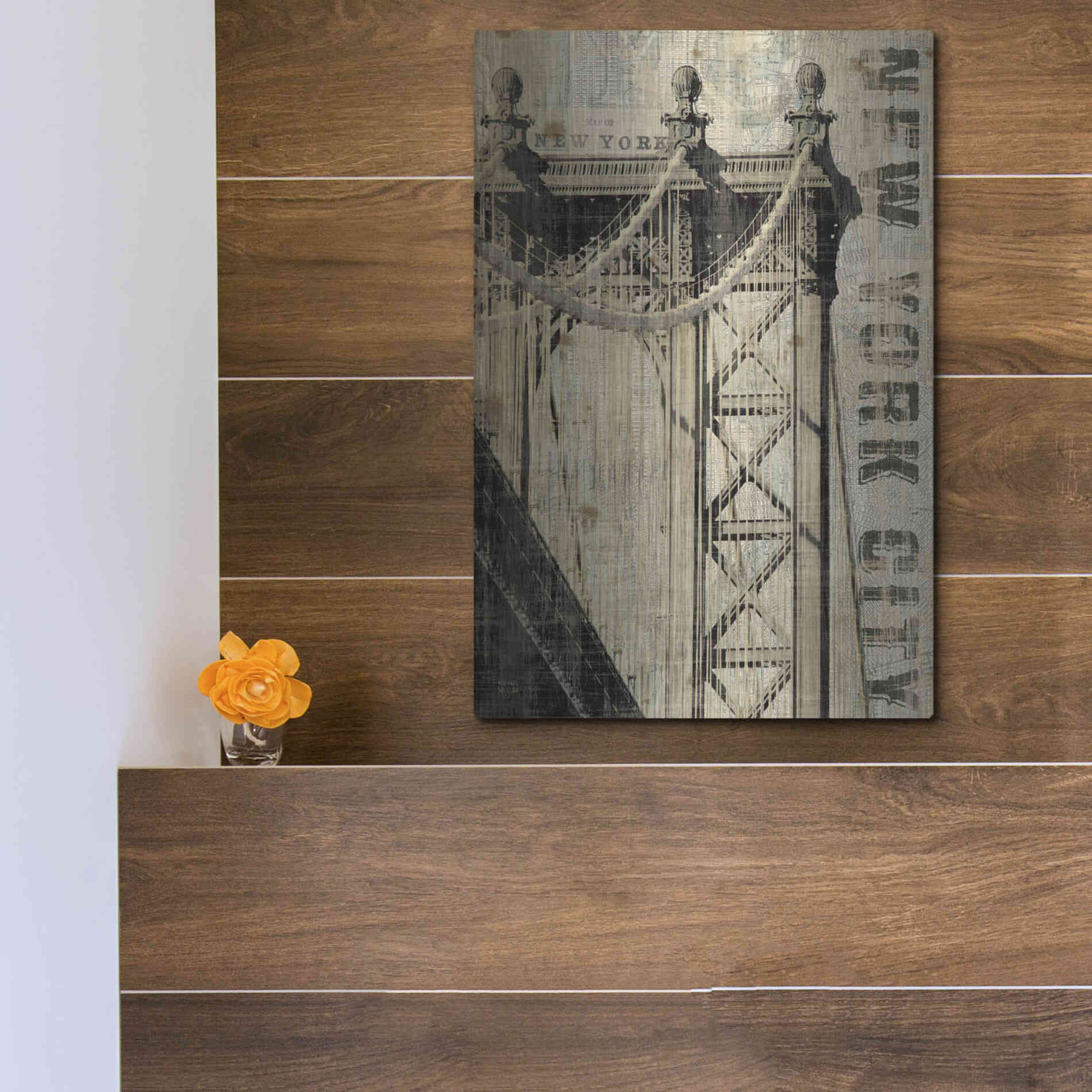 Luxe Metal Art 'Vintage NY Manhattan Bridge' by Michael Mullan, Metal Wall Art,12x16