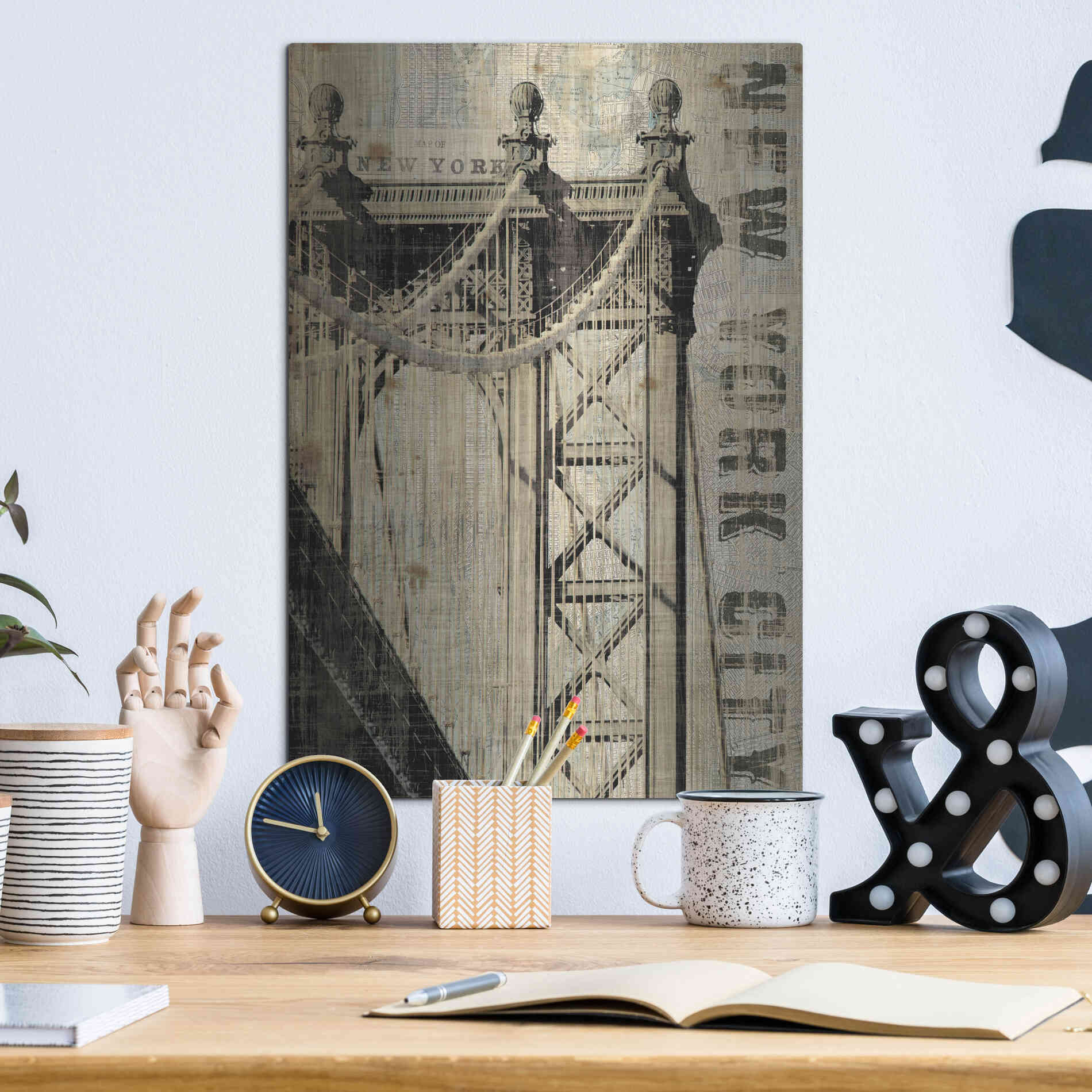 Luxe Metal Art 'Vintage NY Manhattan Bridge' by Michael Mullan, Metal Wall Art,12x16