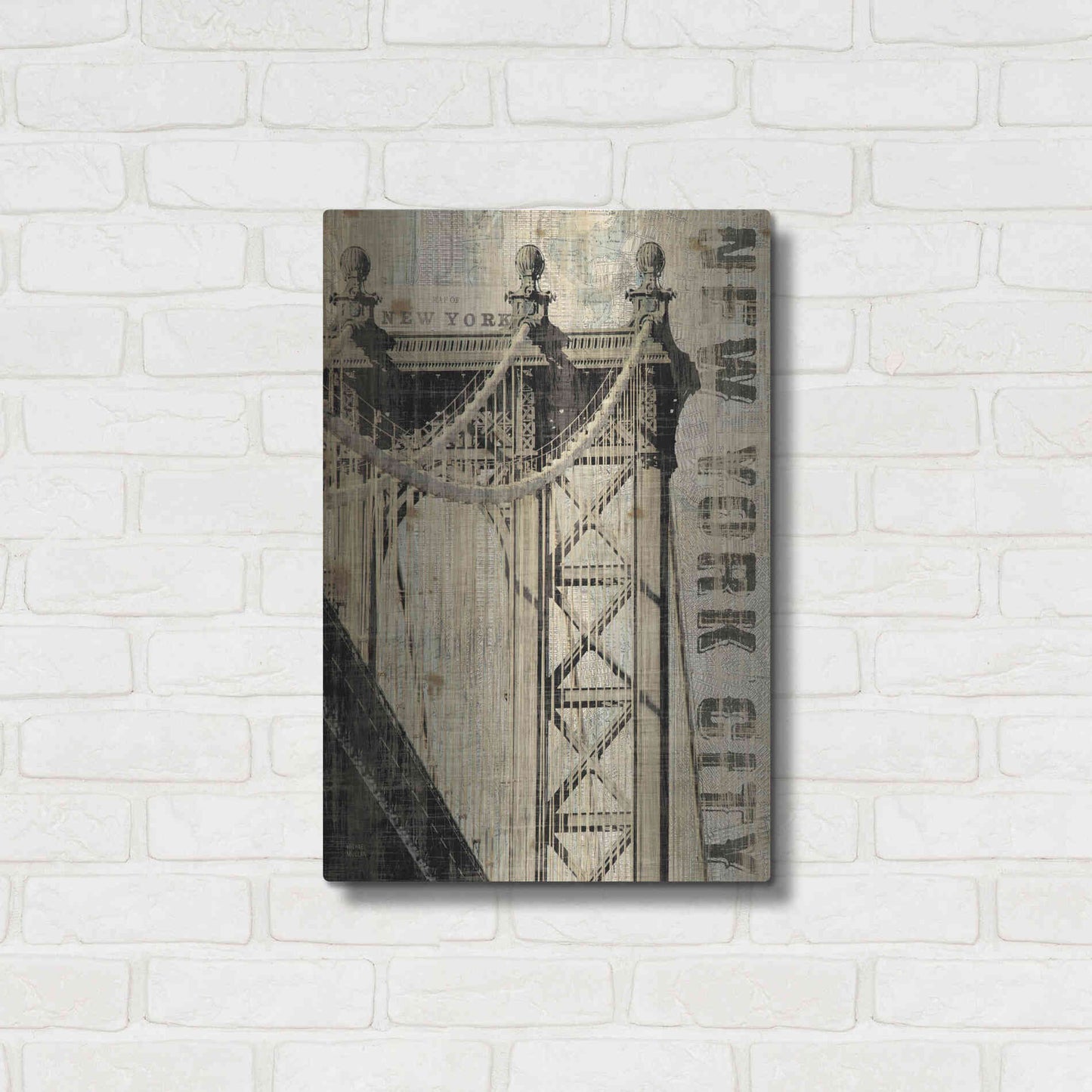 Luxe Metal Art 'Vintage NY Manhattan Bridge' by Michael Mullan, Metal Wall Art,16x24