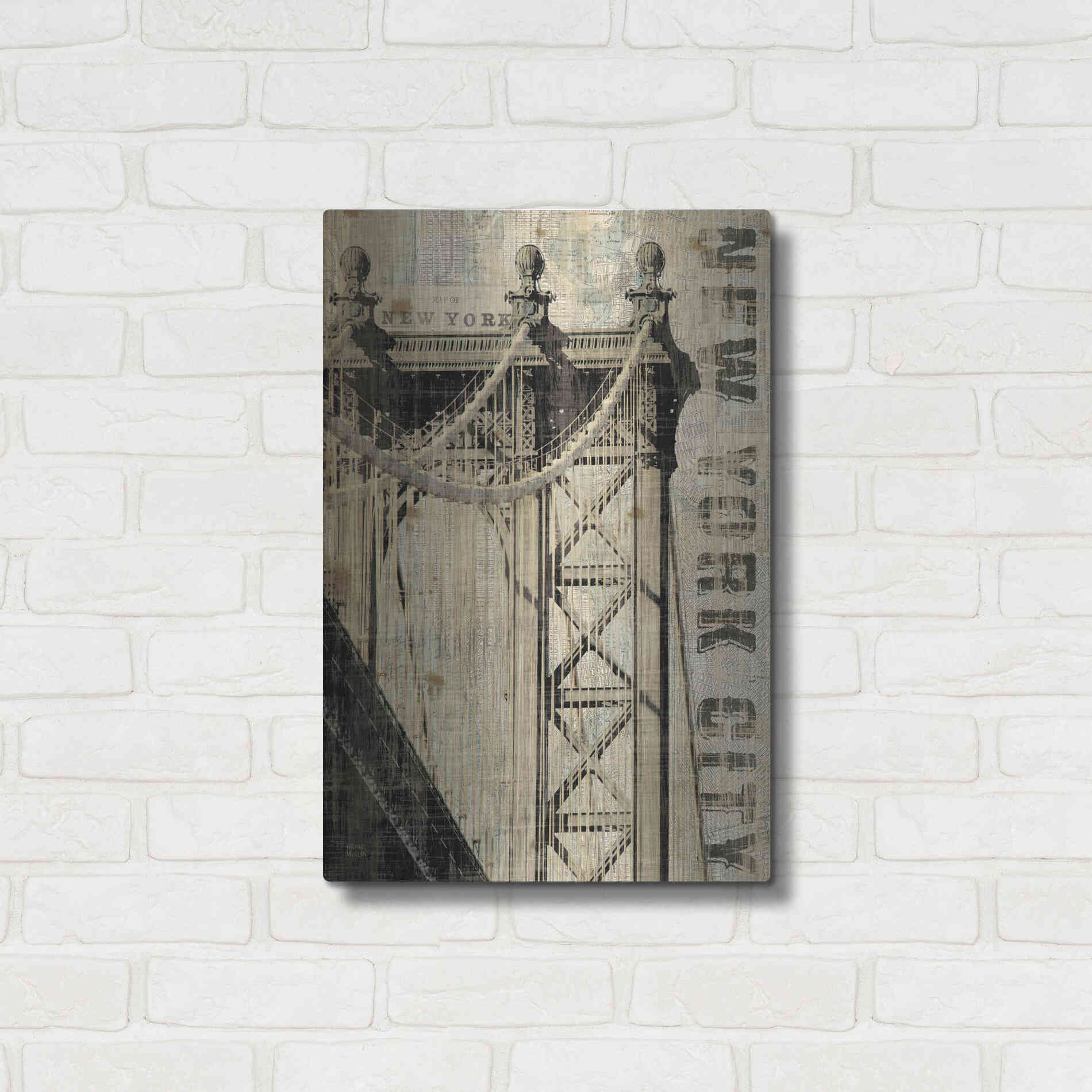 Luxe Metal Art 'Vintage NY Manhattan Bridge' by Michael Mullan, Metal Wall Art,16x24