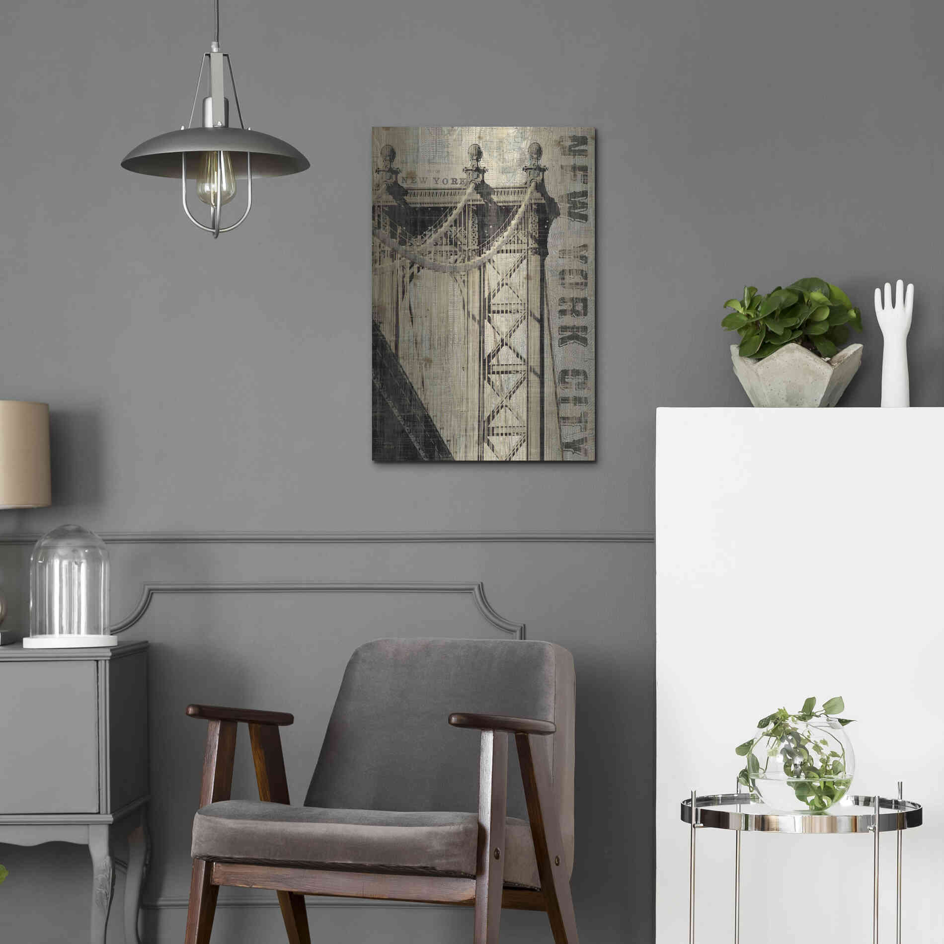 Luxe Metal Art 'Vintage NY Manhattan Bridge' by Michael Mullan, Metal Wall Art,16x24