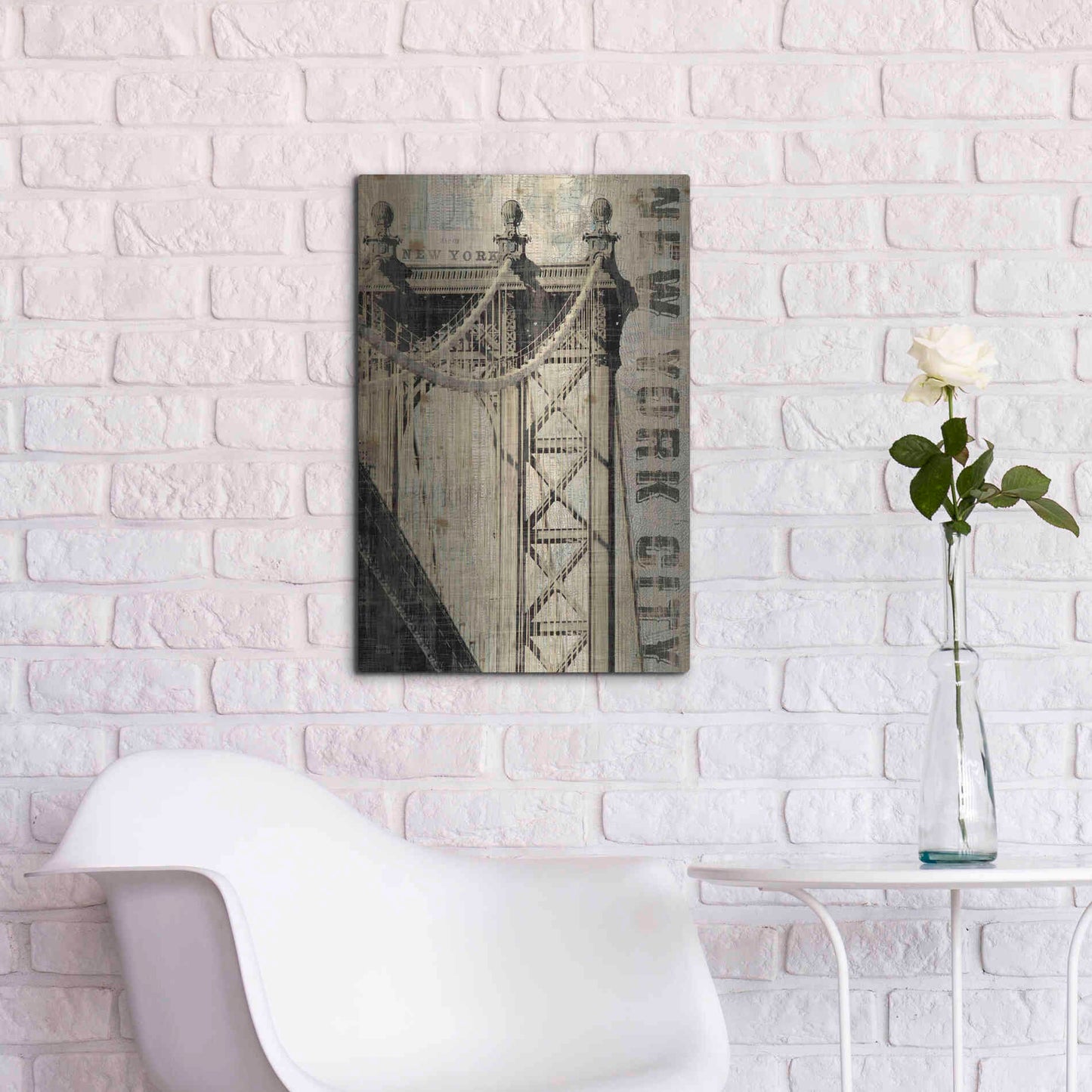 Luxe Metal Art 'Vintage NY Manhattan Bridge' by Michael Mullan, Metal Wall Art,16x24