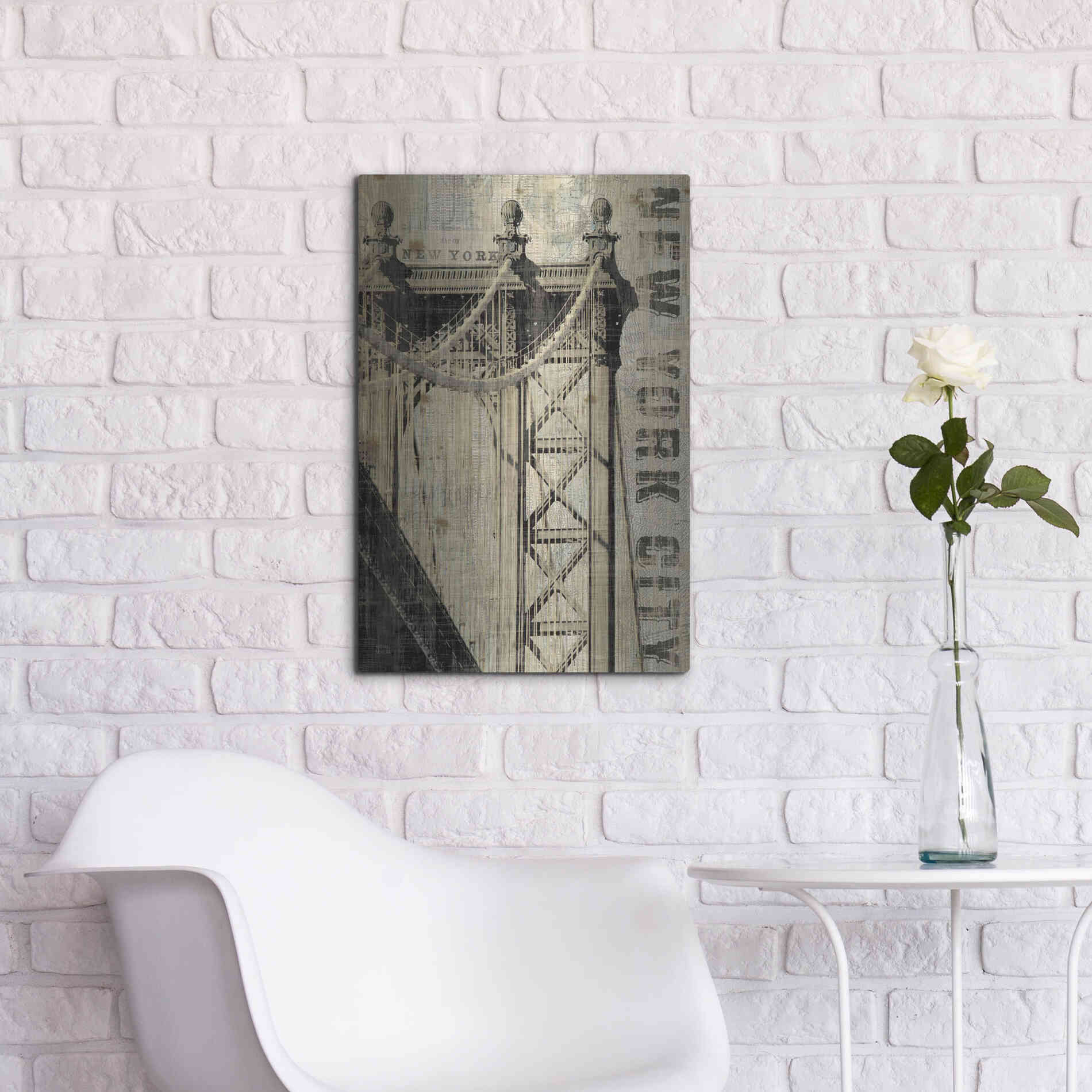 Luxe Metal Art 'Vintage NY Manhattan Bridge' by Michael Mullan, Metal Wall Art,16x24