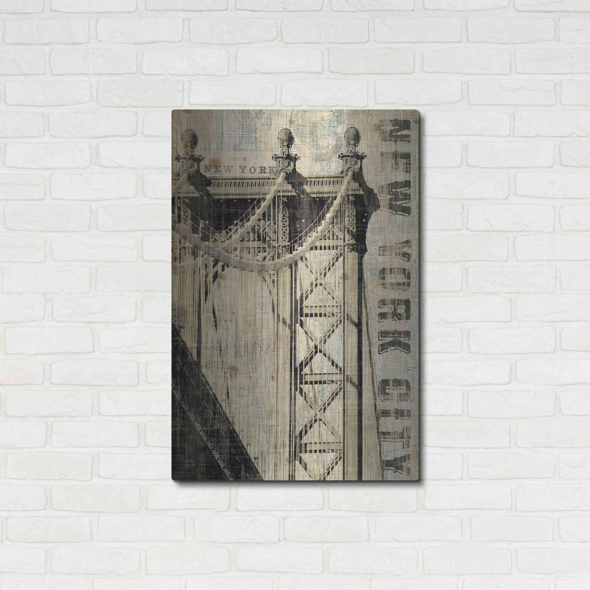 Luxe Metal Art 'Vintage NY Manhattan Bridge' by Michael Mullan, Metal Wall Art,24x36