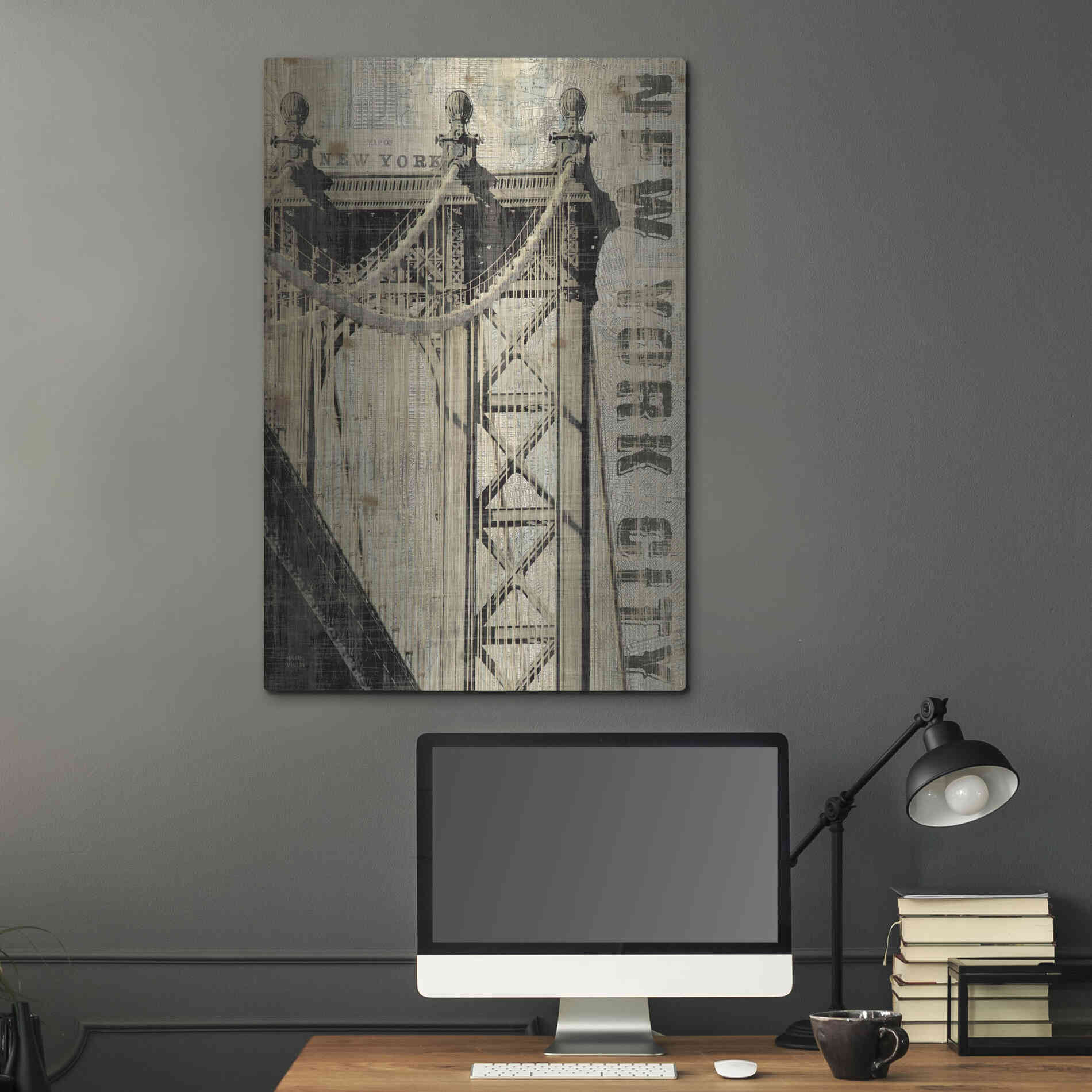 Luxe Metal Art 'Vintage NY Manhattan Bridge' by Michael Mullan, Metal Wall Art,24x36