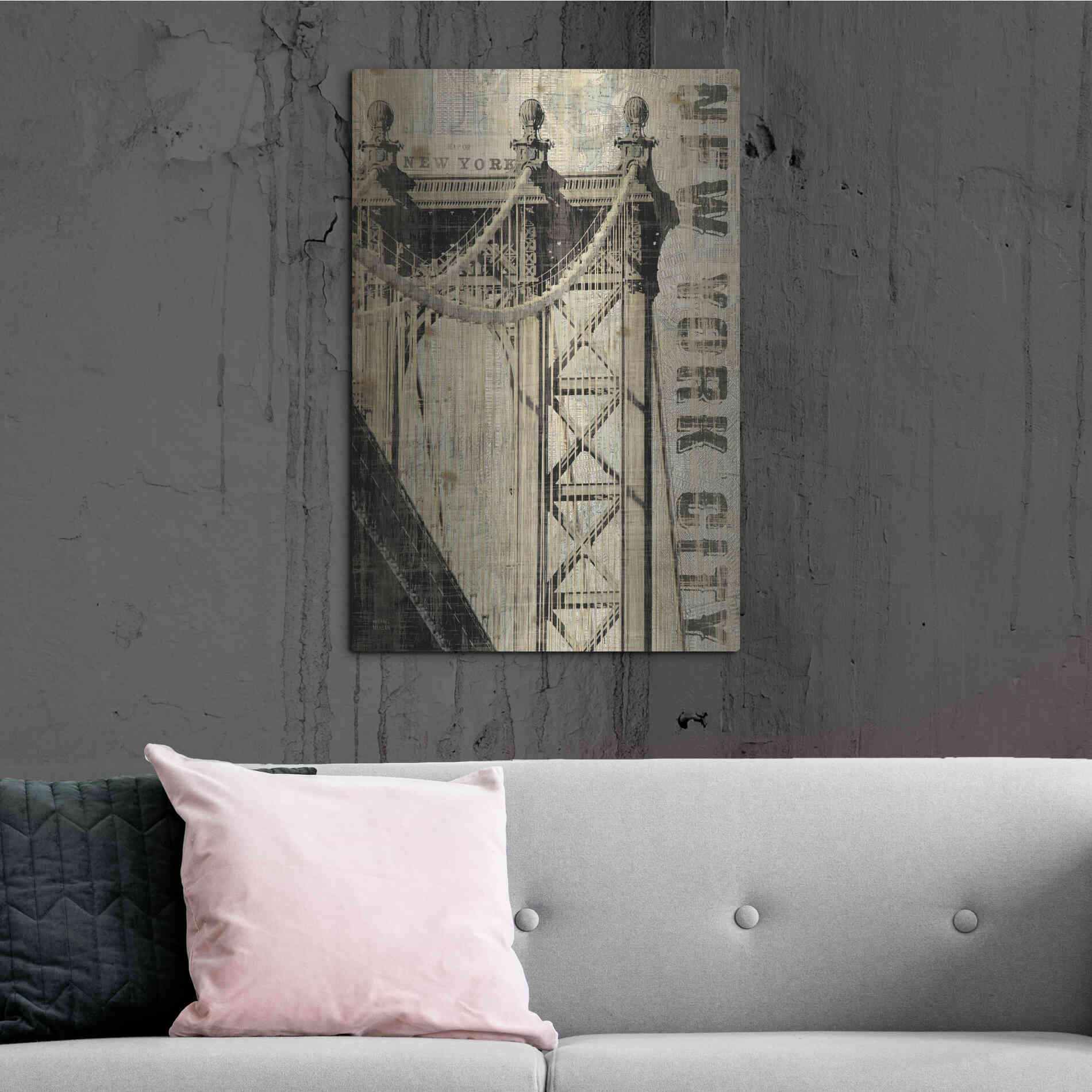 Luxe Metal Art 'Vintage NY Manhattan Bridge' by Michael Mullan, Metal Wall Art,24x36