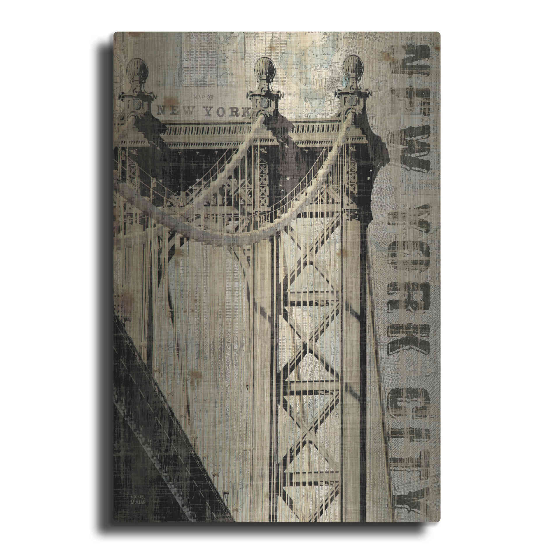 Luxe Metal Art 'Vintage NY Manhattan Bridge' by Michael Mullan, Metal Wall Art