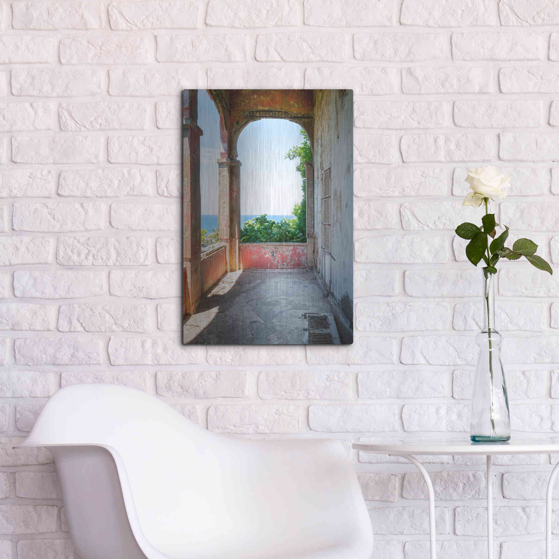 Luxe Metal Art 'Rose Balcony' by Roman Robroek Metal Wall Art,16x24