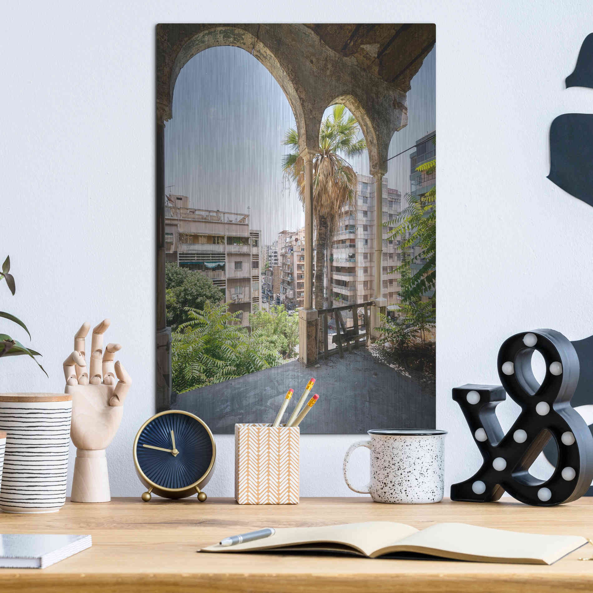 Luxe Metal Art 'Cityview From Balcony' by Roman Robroek Metal Wall Art,12x16