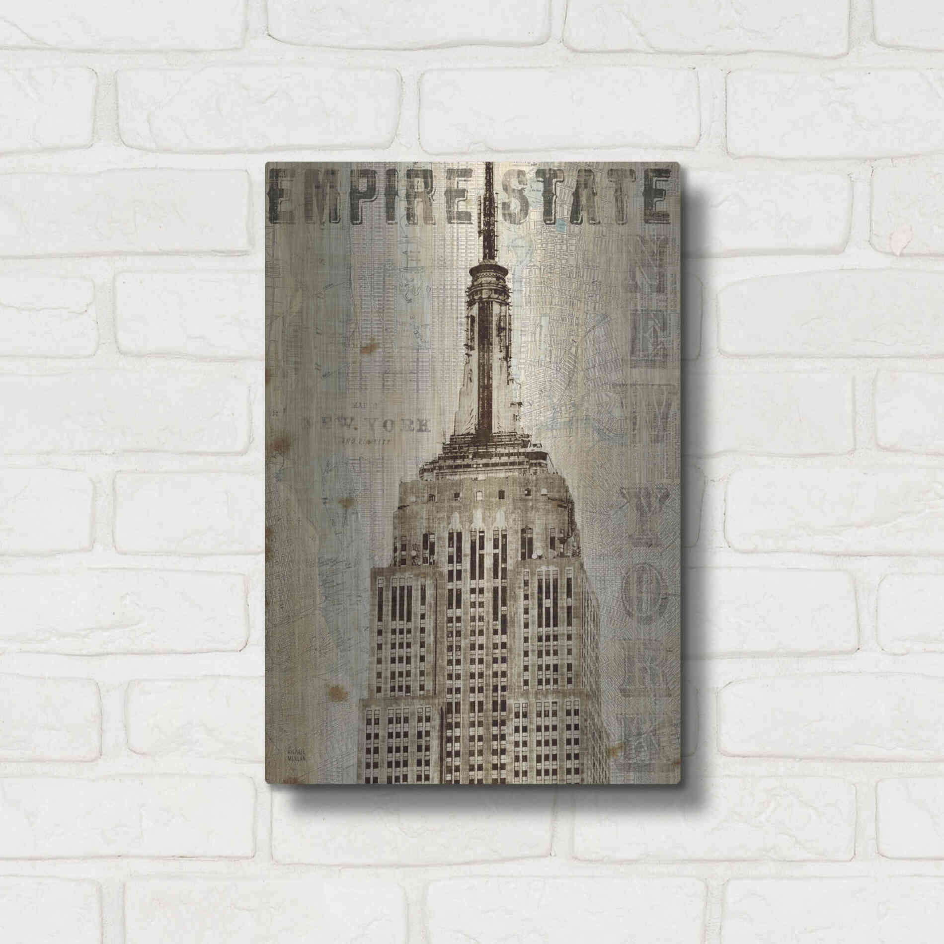 Luxe Metal Art 'Vintage NY Empire State Building' by Michael Mullan, Metal Wall Art,12x16