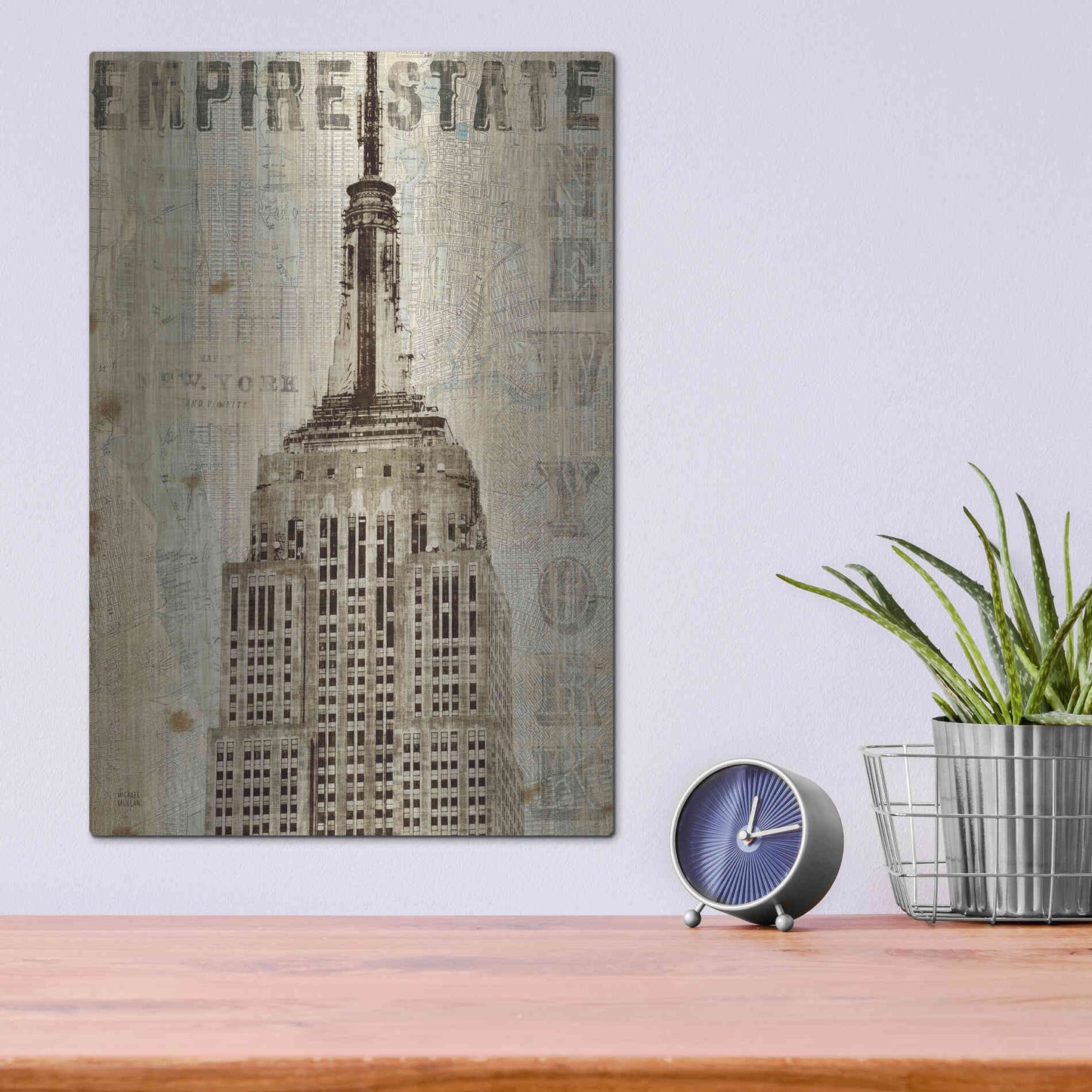 Luxe Metal Art 'Vintage NY Empire State Building' by Michael Mullan, Metal Wall Art,12x16