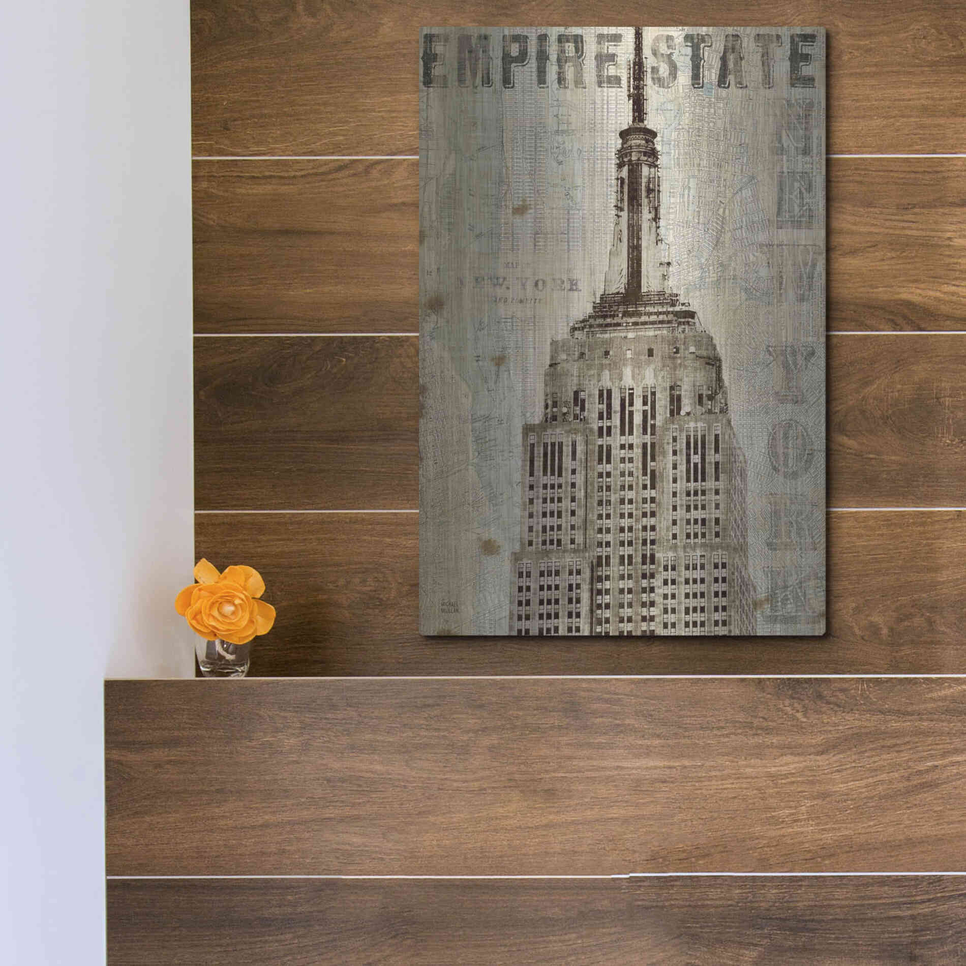 Luxe Metal Art 'Vintage NY Empire State Building' by Michael Mullan, Metal Wall Art,12x16