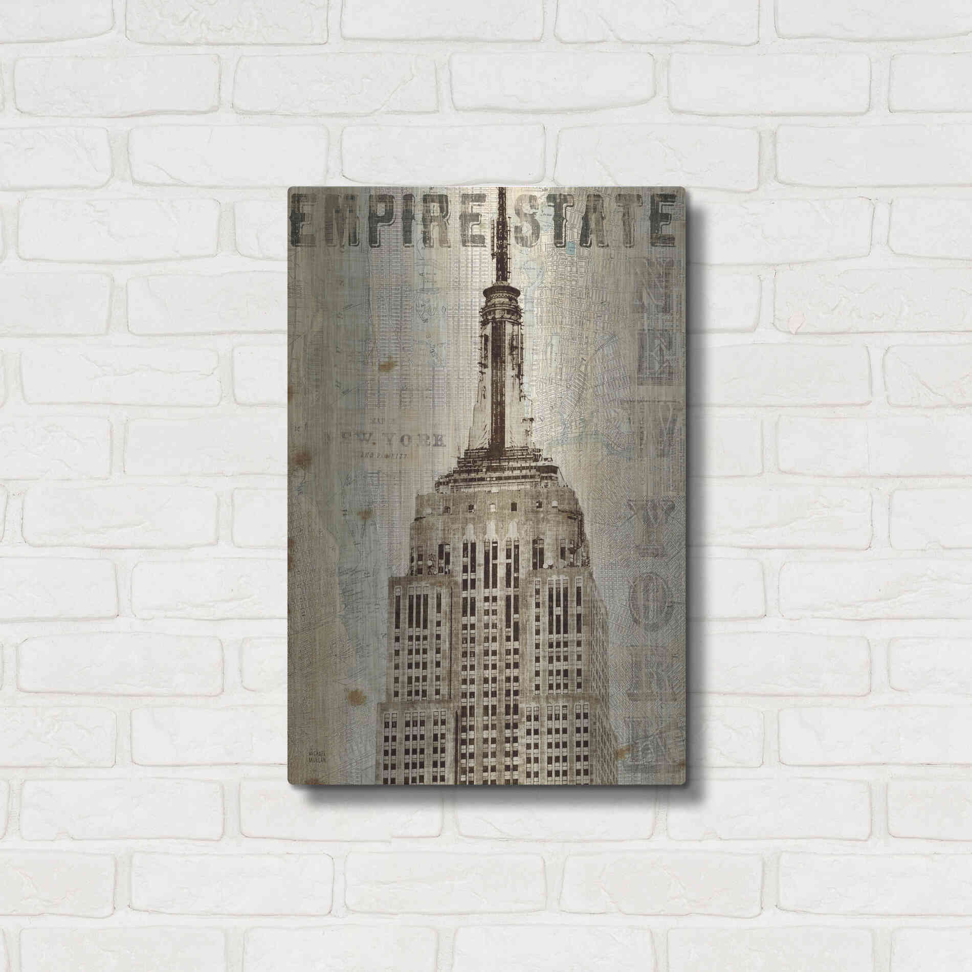 Luxe Metal Art 'Vintage NY Empire State Building' by Michael Mullan, Metal Wall Art,16x24