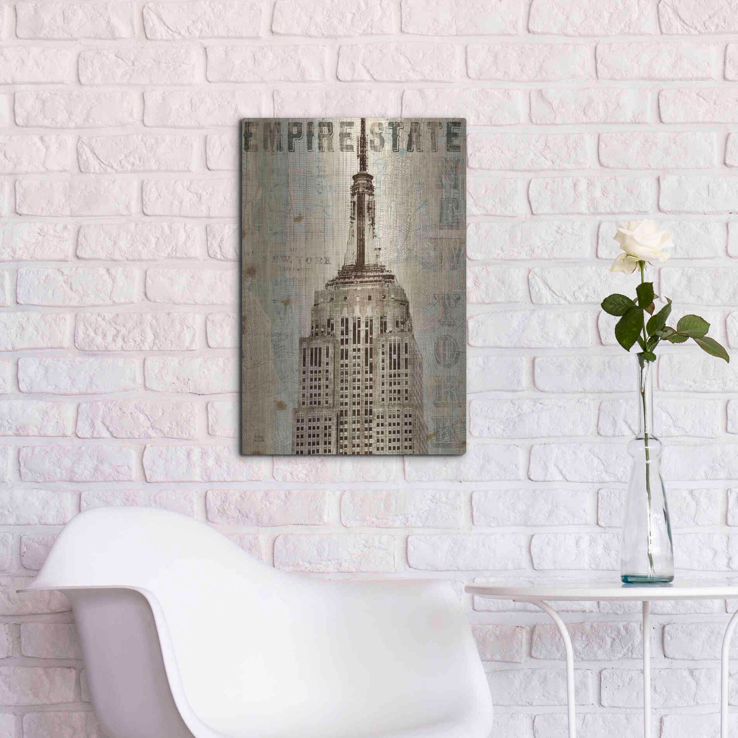 Luxe Metal Art 'Vintage NY Empire State Building' by Michael Mullan, Metal Wall Art,16x24