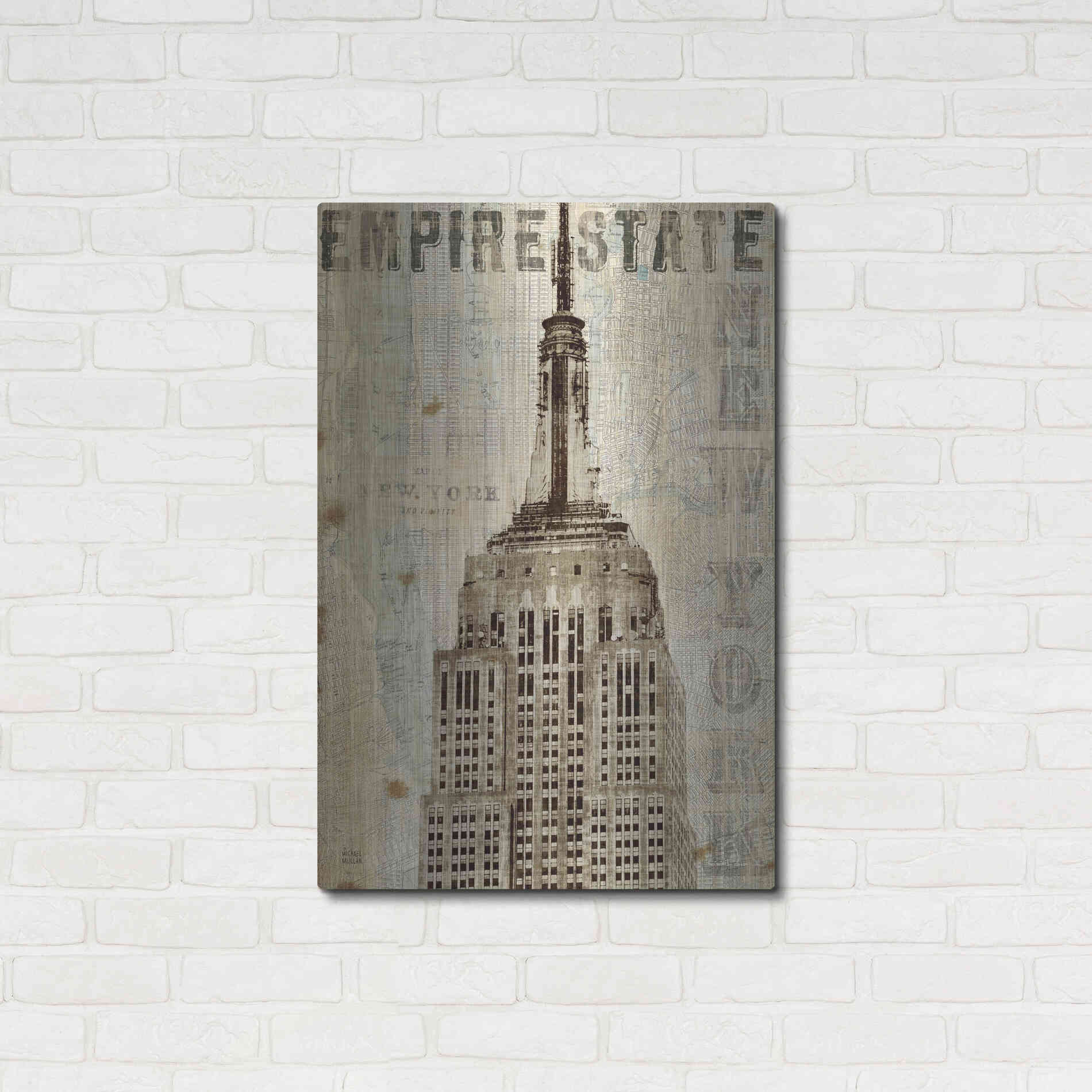 Luxe Metal Art 'Vintage NY Empire State Building' by Michael Mullan, Metal Wall Art,24x36