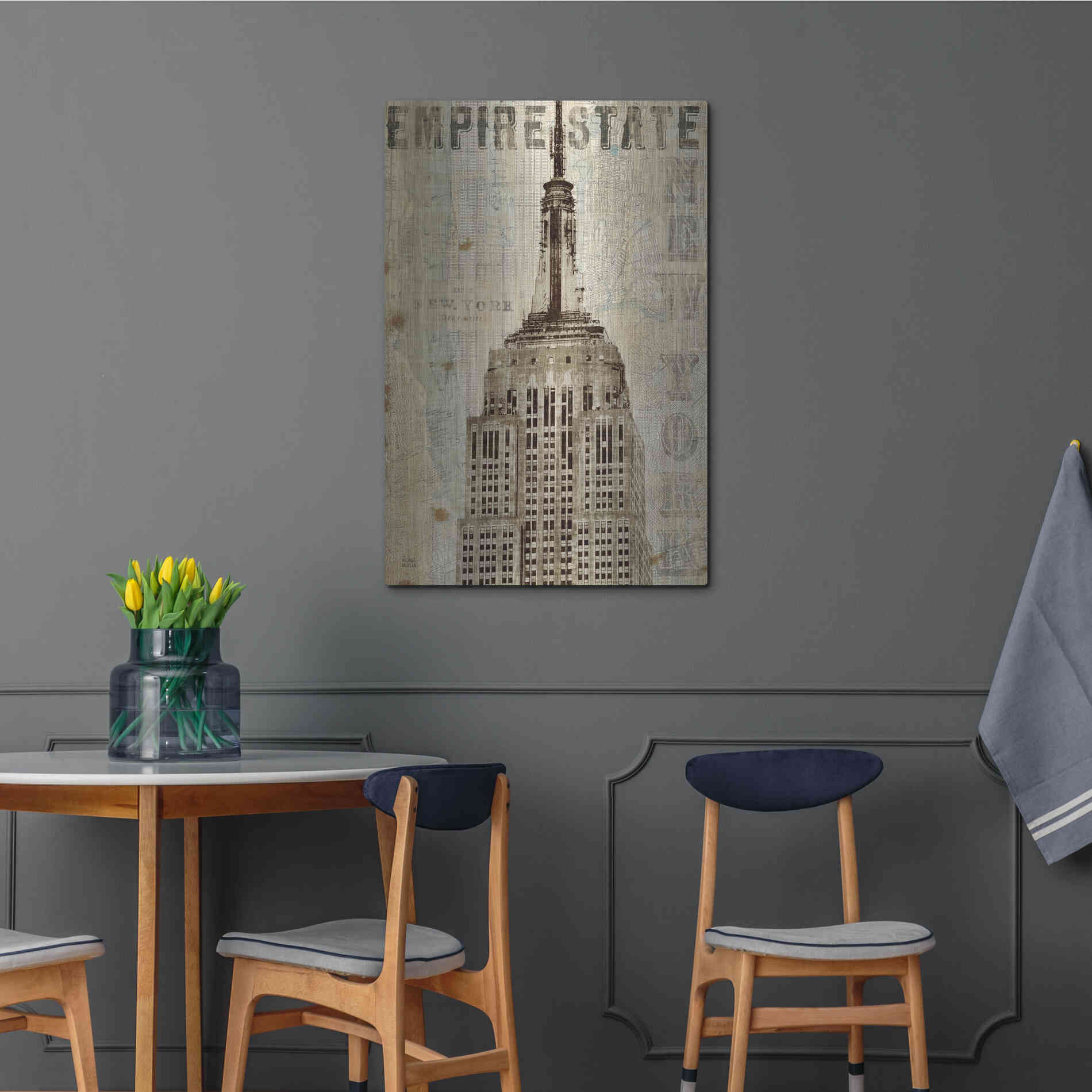 Luxe Metal Art 'Vintage NY Empire State Building' by Michael Mullan, Metal Wall Art,24x36