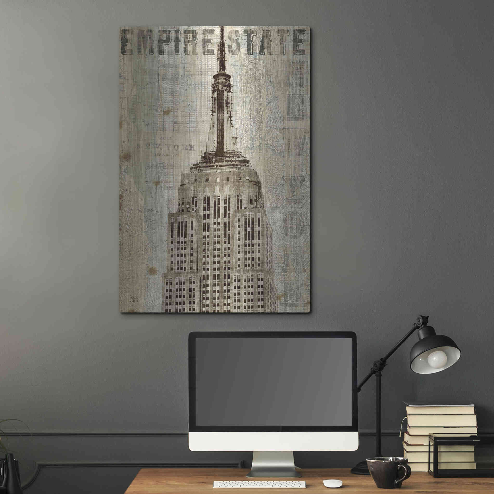 Luxe Metal Art 'Vintage NY Empire State Building' by Michael Mullan, Metal Wall Art,24x36