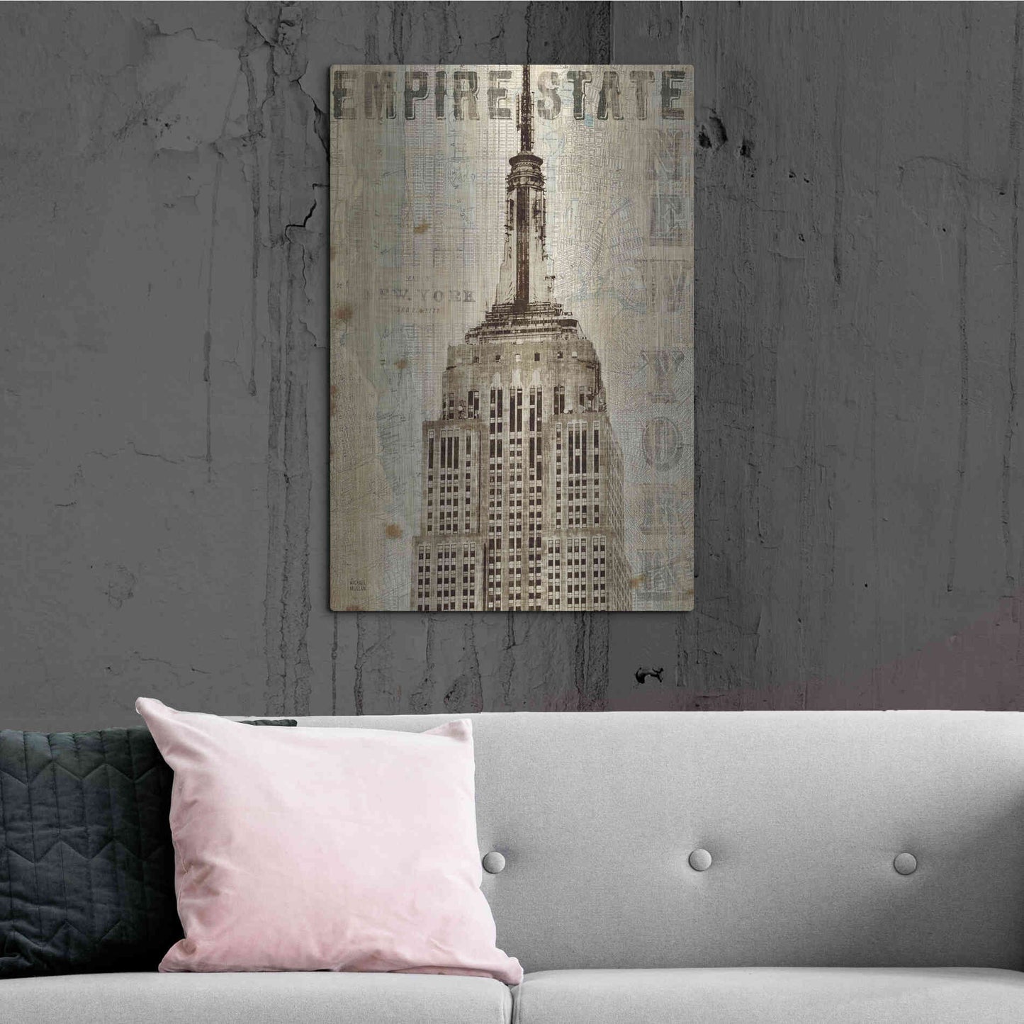 Luxe Metal Art 'Vintage NY Empire State Building' by Michael Mullan, Metal Wall Art,24x36