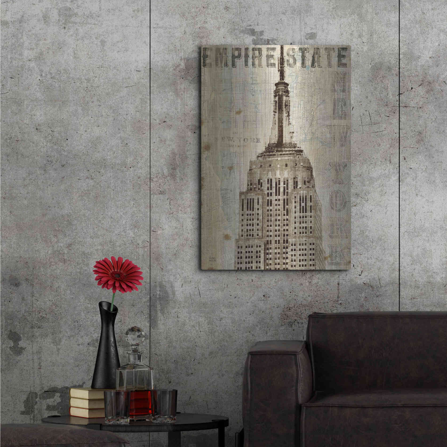 Luxe Metal Art 'Vintage NY Empire State Building' by Michael Mullan, Metal Wall Art,24x36