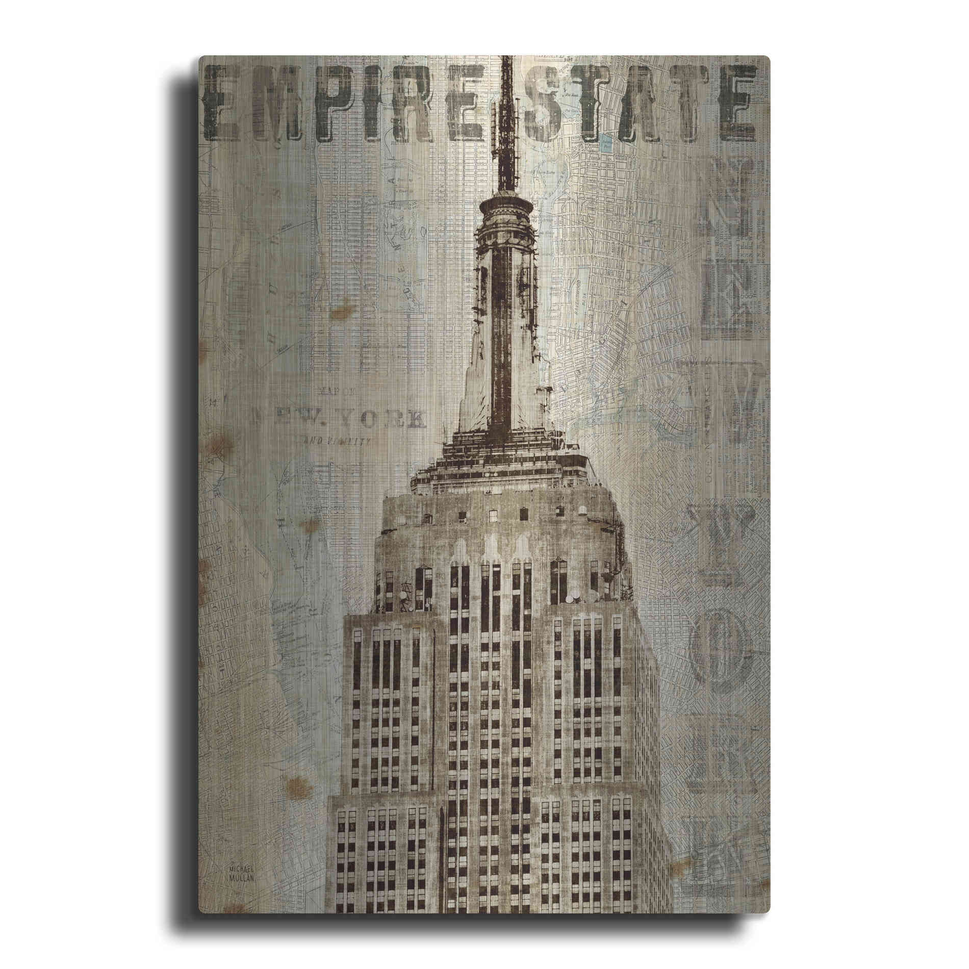 Luxe Metal Art 'Vintage NY Empire State Building' by Michael Mullan, Metal Wall Art