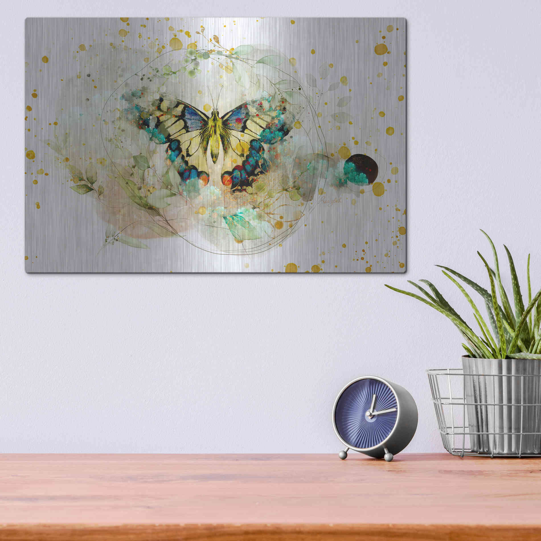Luxe Metal Art 'Gentle Wings by Roozbeh Bahramali Metal Wall Art,16x12