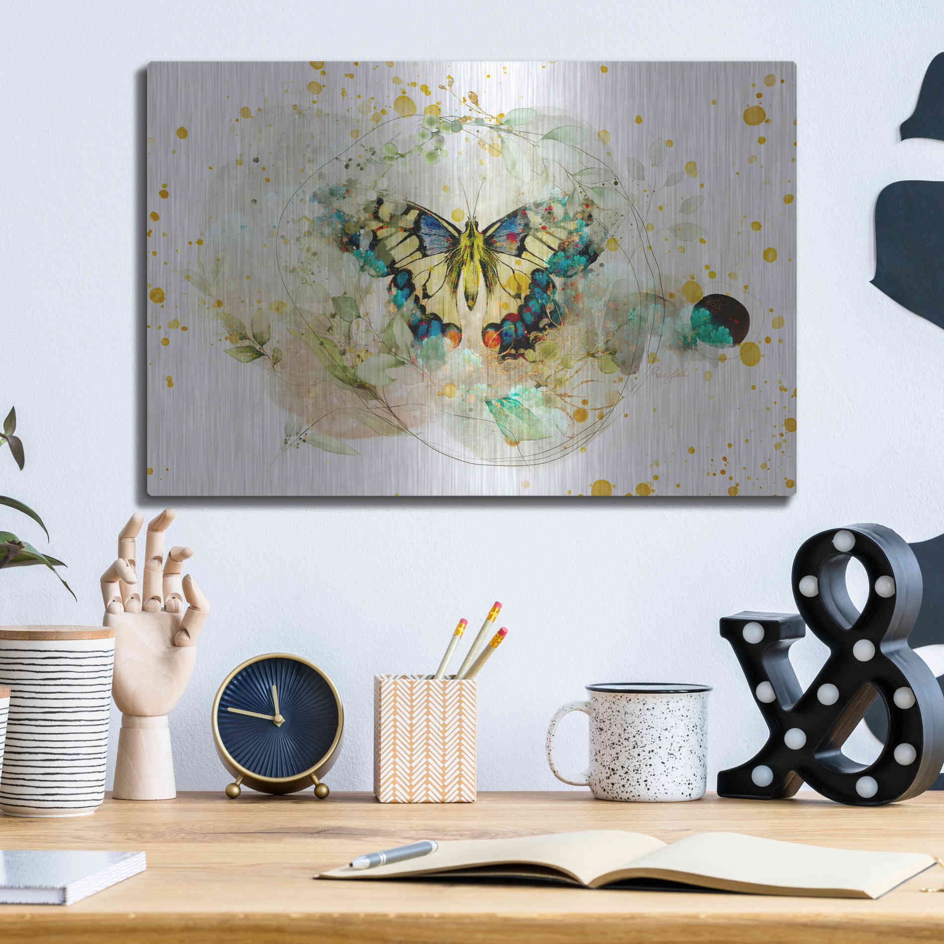 Luxe Metal Art 'Gentle Wings by Roozbeh Bahramali Metal Wall Art,16x12