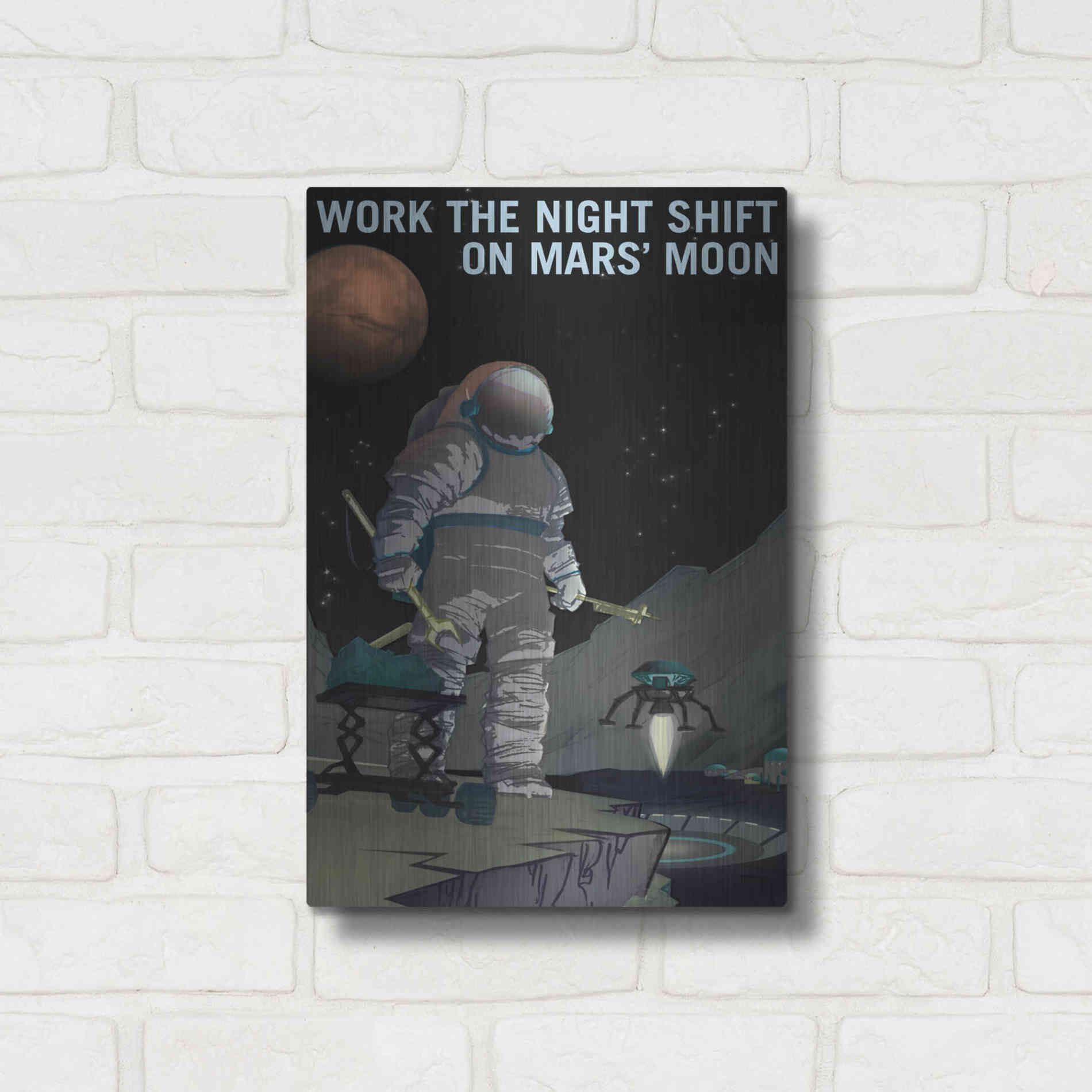 Luxe Metal Art 'Mars Explorer Series: Work The Night Shift' Space Metal Wall Art,12x16