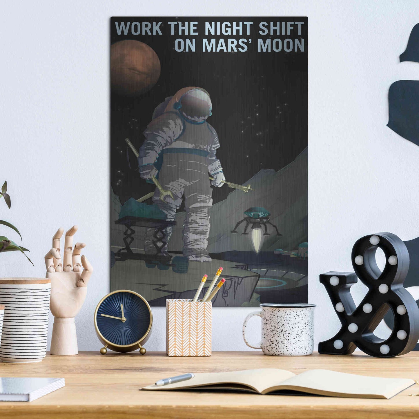 Luxe Metal Art 'Mars Explorer Series: Work The Night Shift' Space Metal Wall Art,12x16