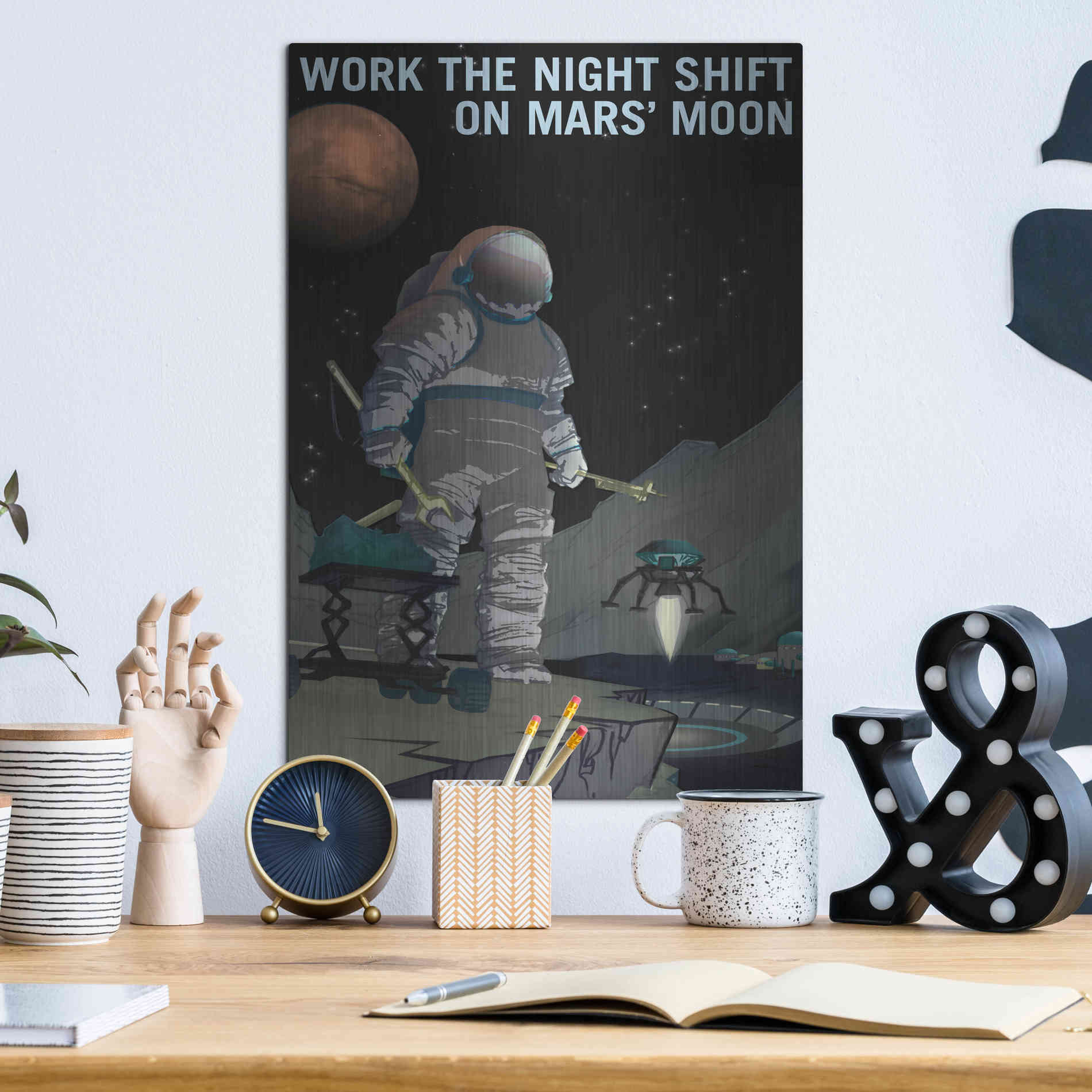 Luxe Metal Art 'Mars Explorer Series: Work The Night Shift' Space Metal Wall Art,12x16