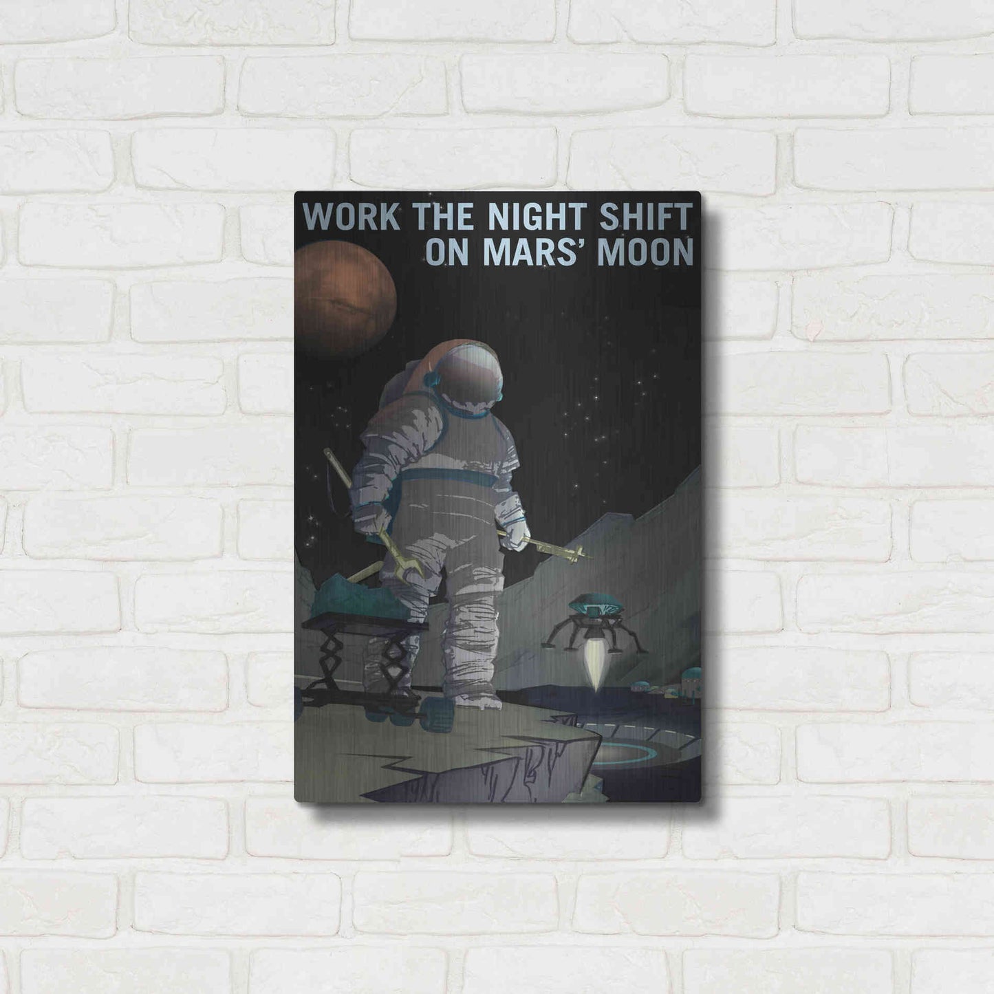 Luxe Metal Art 'Mars Explorer Series: Work The Night Shift' Space Metal Wall Art,16x24