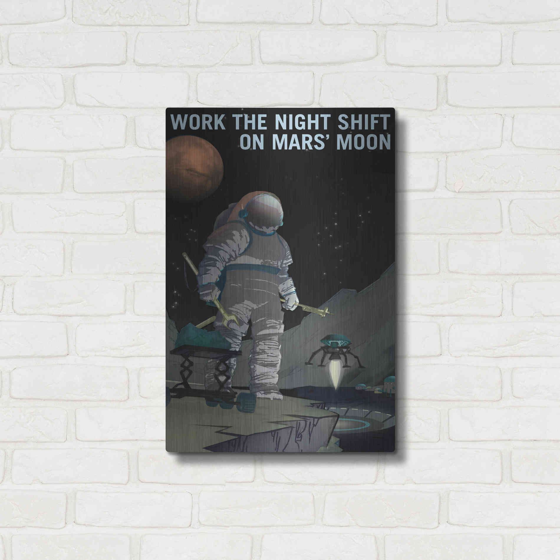 Luxe Metal Art 'Mars Explorer Series: Work The Night Shift' Space Metal Wall Art,16x24