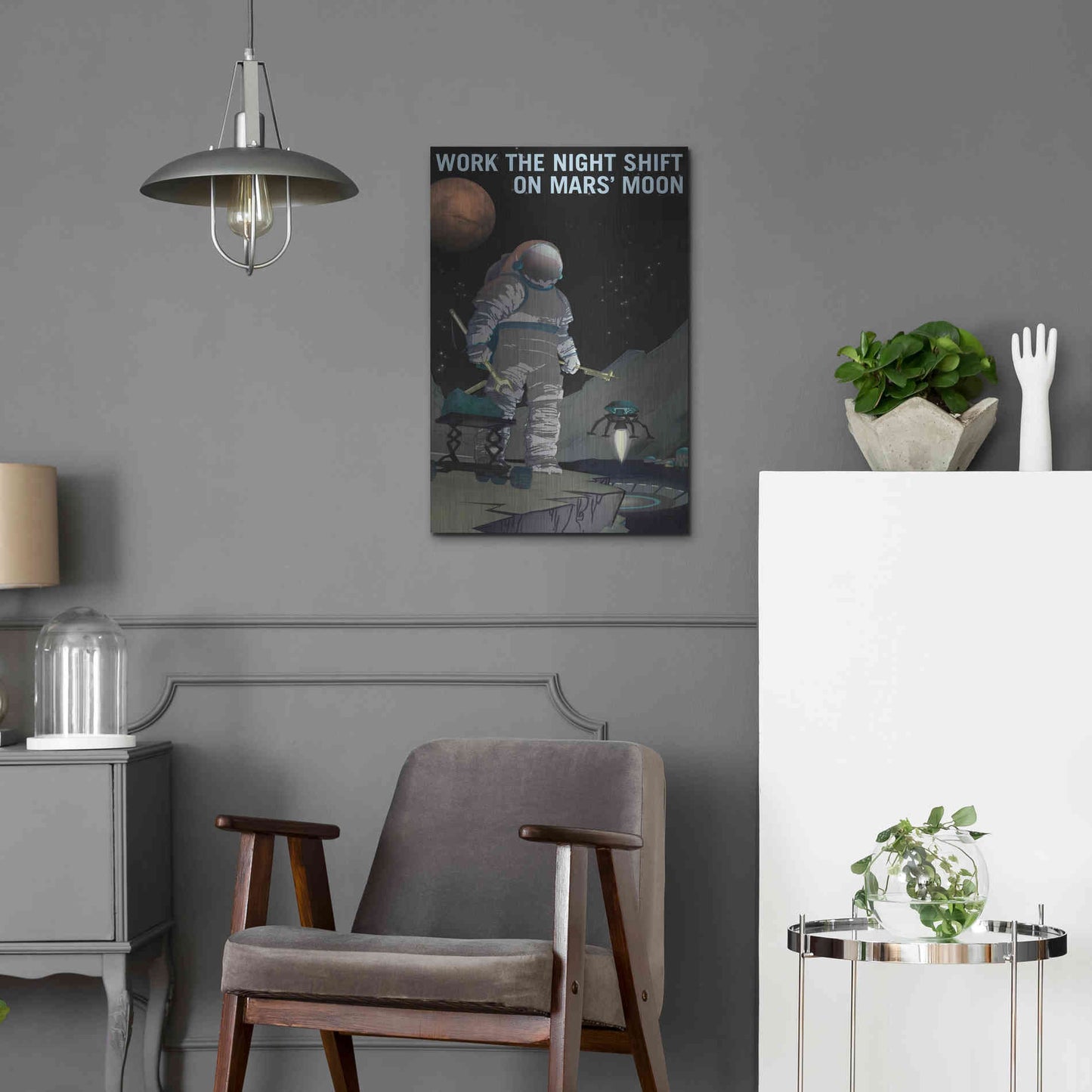 Luxe Metal Art 'Mars Explorer Series: Work The Night Shift' Space Metal Wall Art,16x24