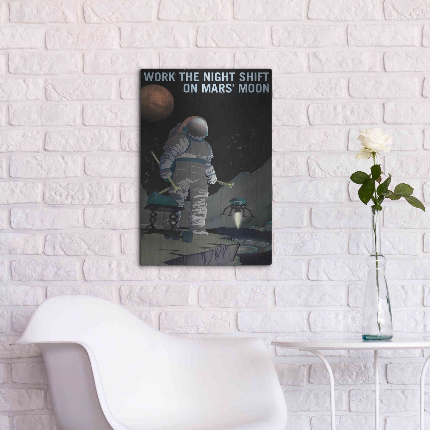 Luxe Metal Art 'Mars Explorer Series: Work The Night Shift' Space Metal Wall Art,16x24