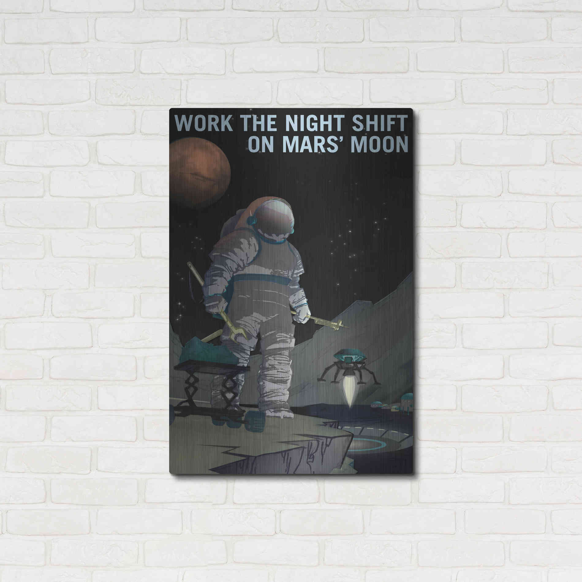 Luxe Metal Art 'Mars Explorer Series: Work The Night Shift' Space Metal Wall Art,24x36