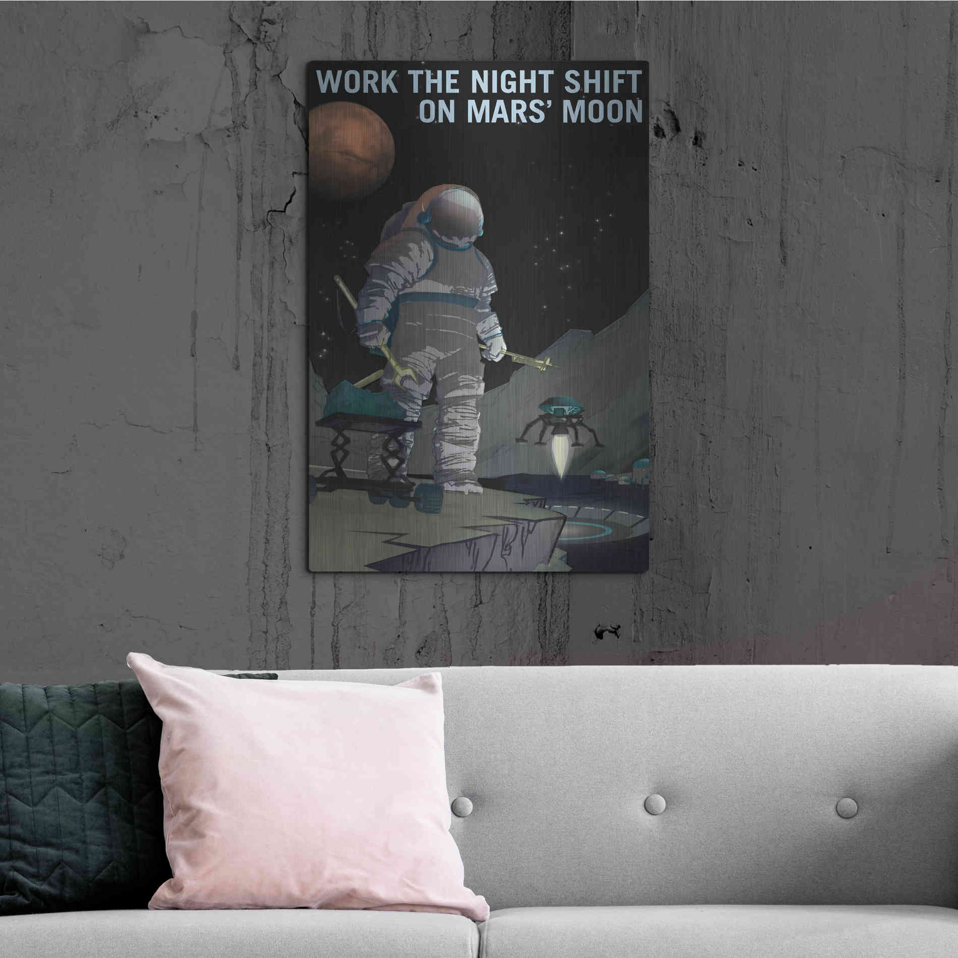 Luxe Metal Art 'Mars Explorer Series: Work The Night Shift' Space Metal Wall Art,24x36