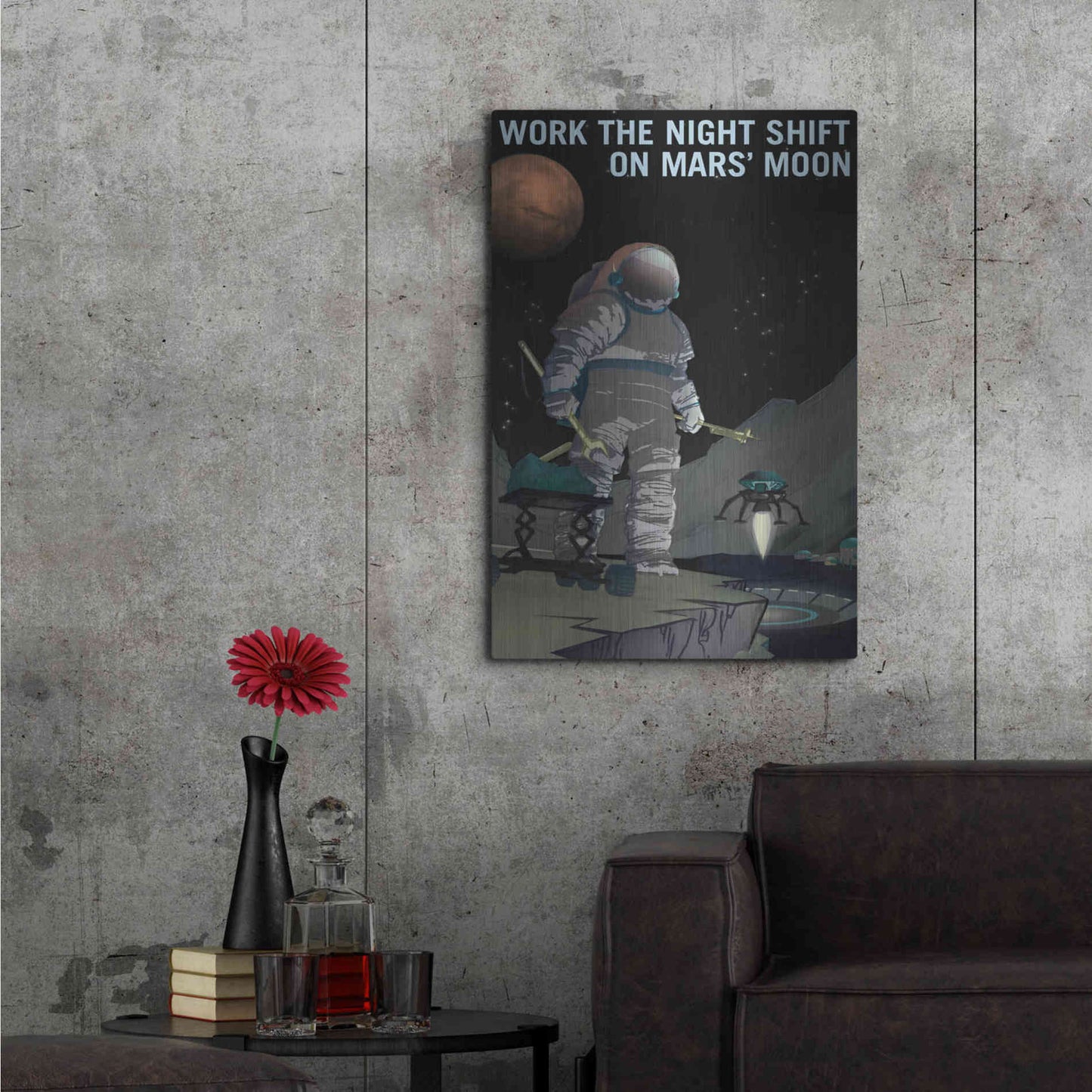 Luxe Metal Art 'Mars Explorer Series: Work The Night Shift' Space Metal Wall Art,24x36