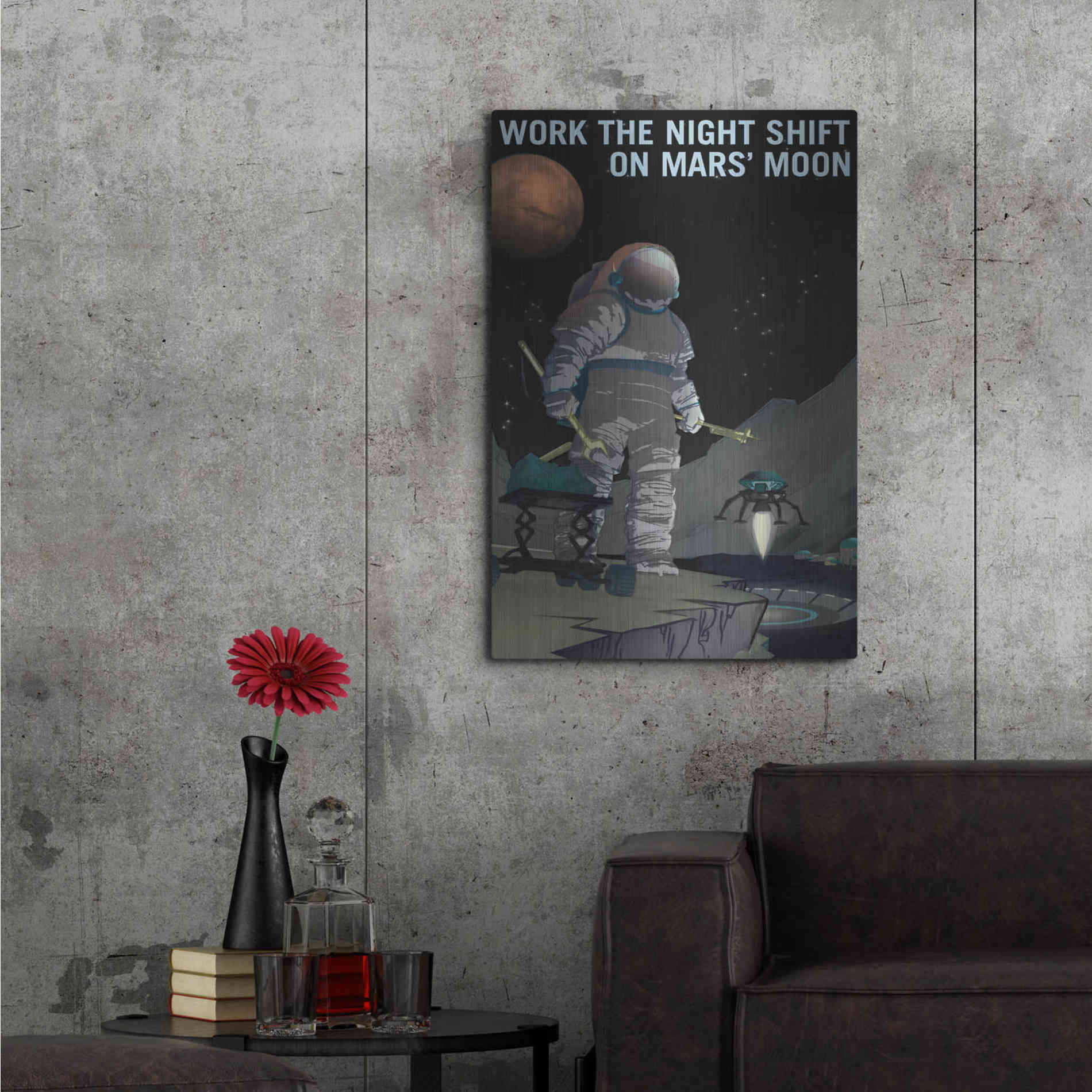 Luxe Metal Art 'Mars Explorer Series: Work The Night Shift' Space Metal Wall Art,24x36