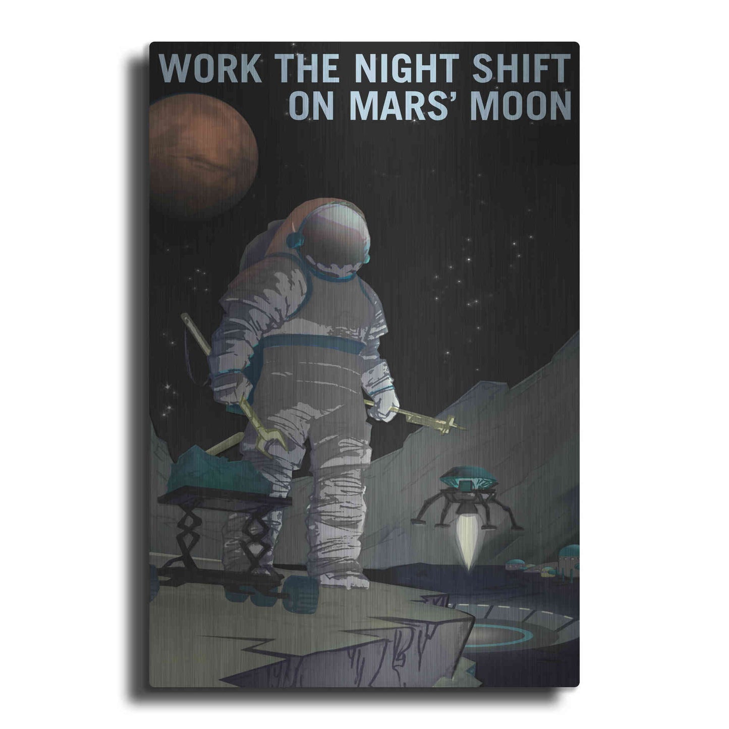 Luxe Metal Art 'Mars Explorer Series: Work The Night Shift' Space Metal Wall Art