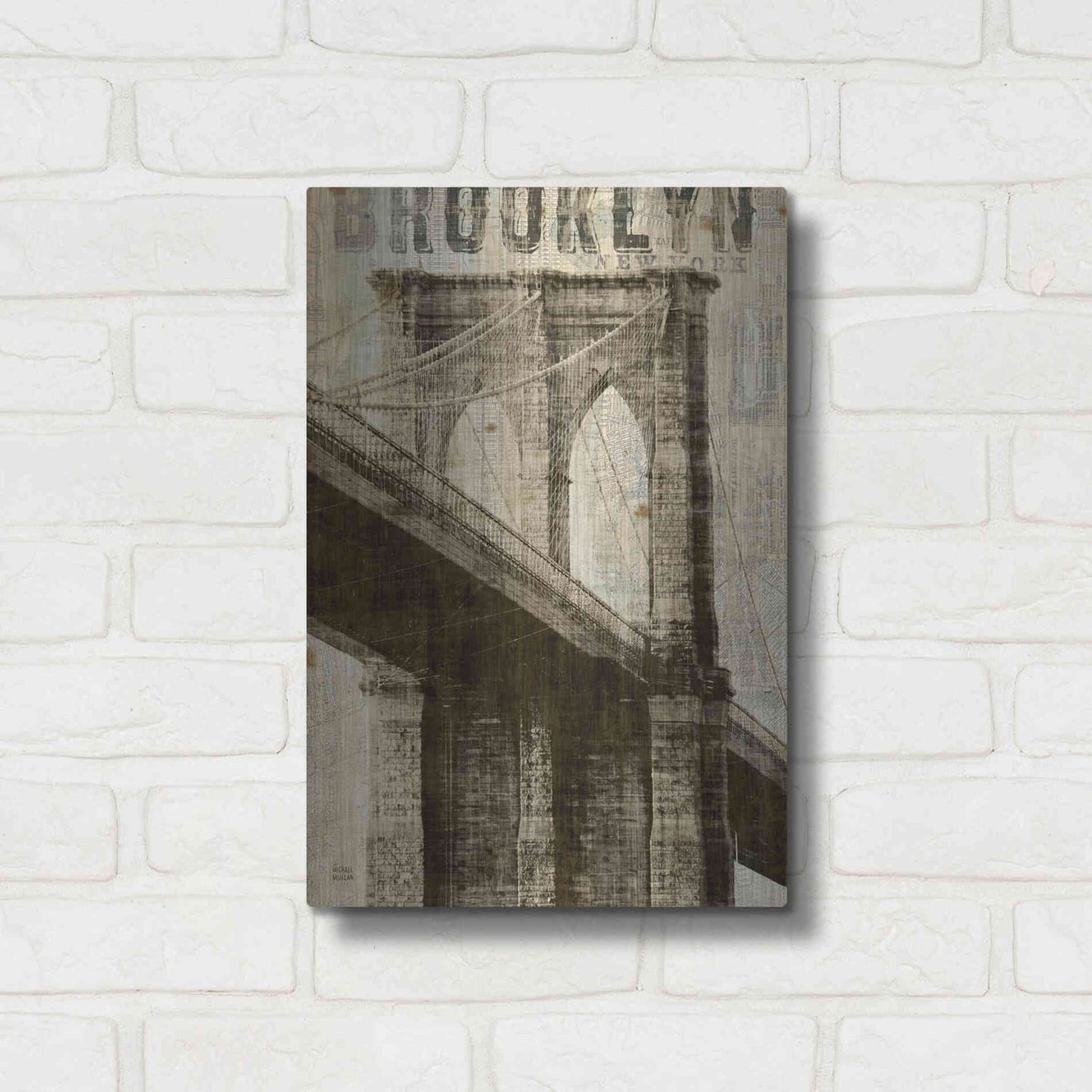 Luxe Metal Art 'Vintage NY Brooklyn Bridge' by Michael Mullan, Metal Wall Art,12x16
